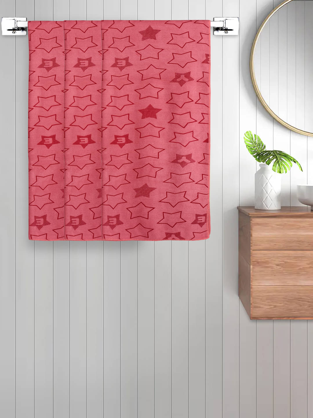     			FABINALIV Set of 3 Red Cotton Bath Towels