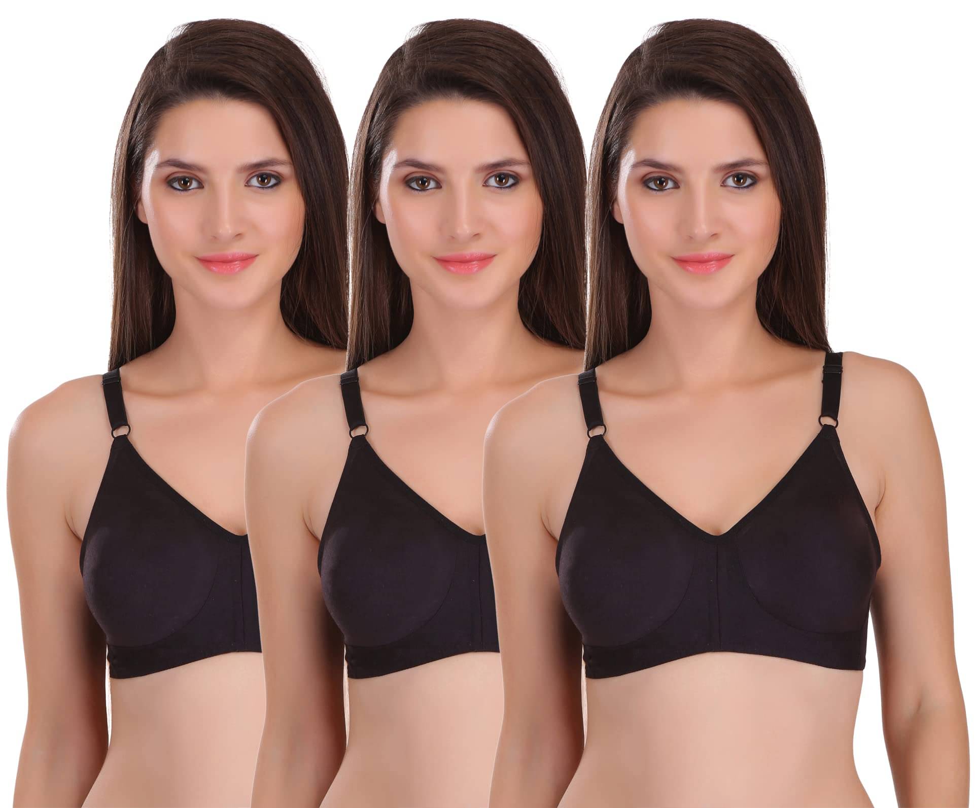 Featherline Pack of 3 Cotton Blend Non Padded Everyday Bra For Women ( Black ) Featherline Pack of 3 Cotton Blend Non Padded Everyday Bra For Women ( Black )