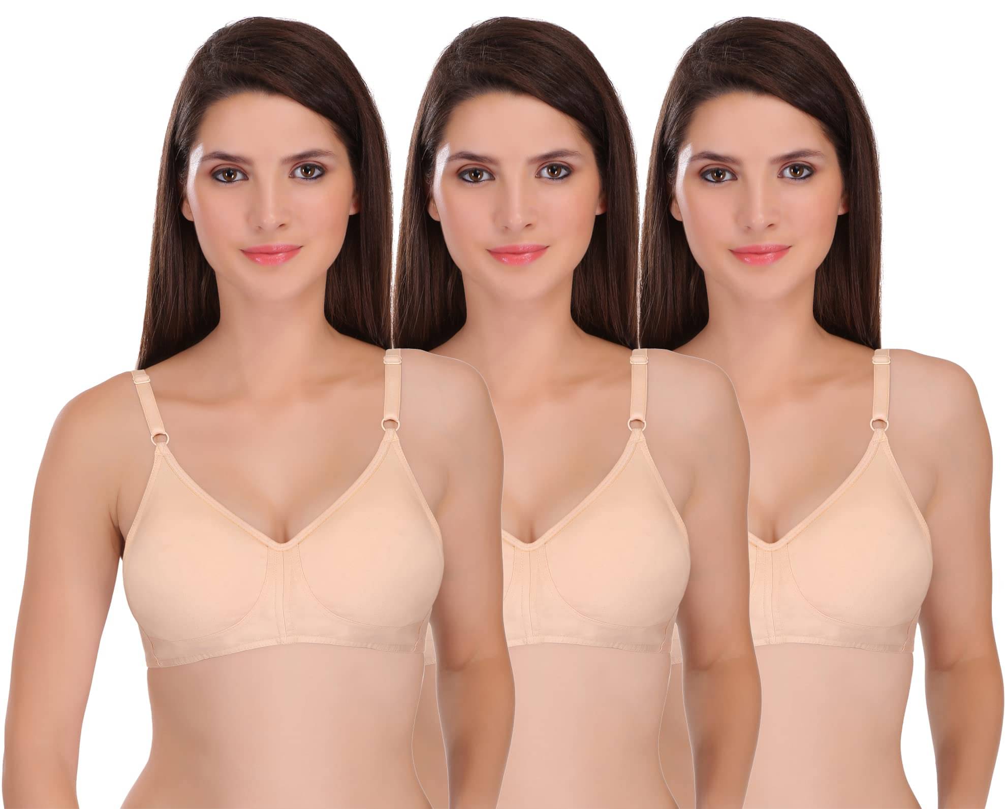 Featherline Pack of 3 Cotton Blend Non Padded Everyday Bra For Women ( Beige ) Featherline Pack of 3 Cotton Blend Non Padded Everyday Bra For Women ( Beige )