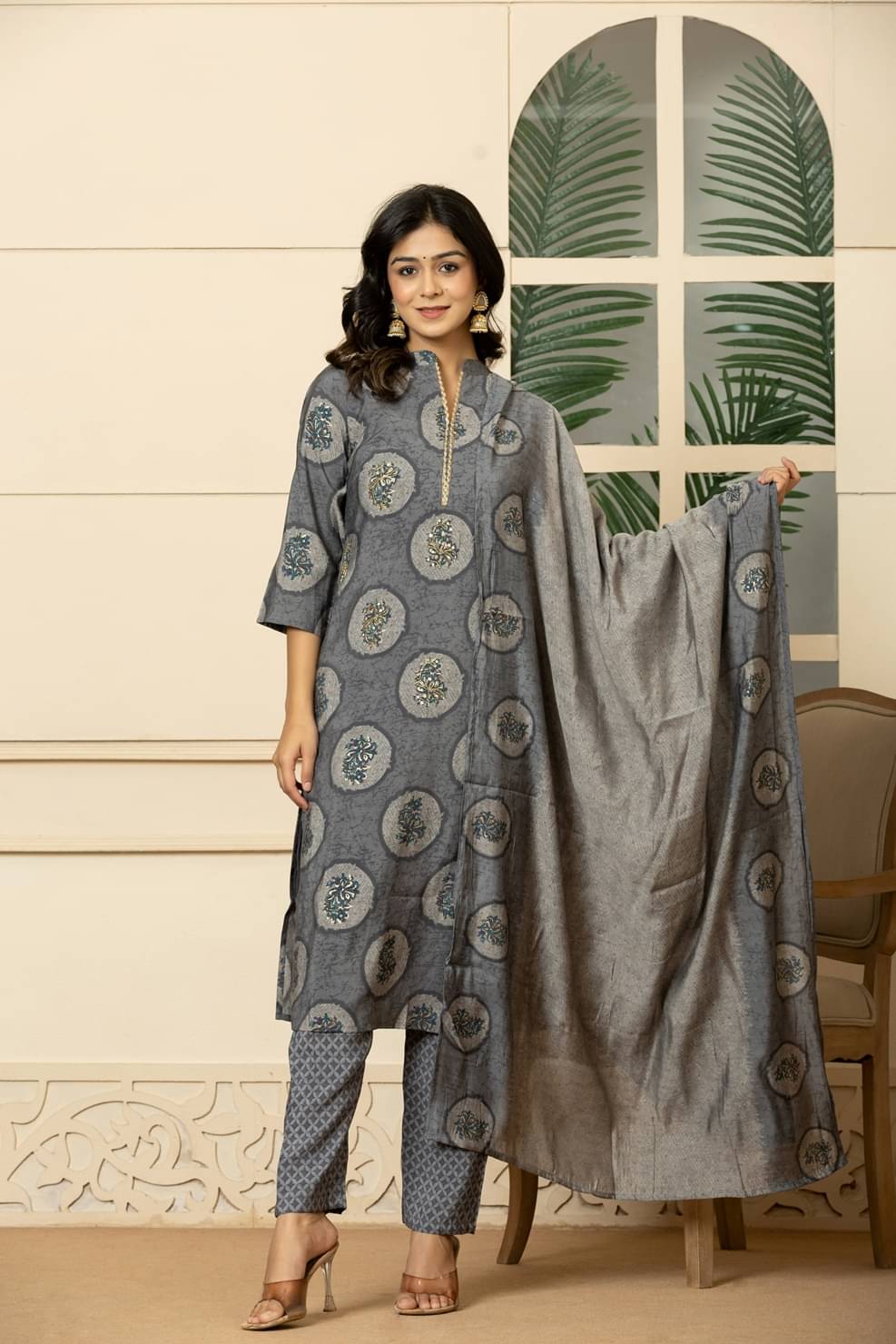 Flamboyant Cotton Printed Kurti With Pants Women's Stitched Salwar Suit - Grey ( Pack of 1 ) Flamboyant Cotton Printed Kurti With Pants Women's Stitched Salwar Suit - Grey ( Pack of 1 )