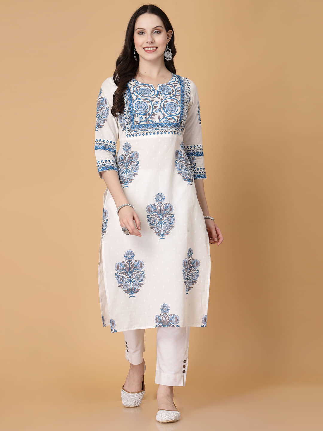 GOD BLESS Pack of 1 Cotton Printed Straight Women's Kurti - ( White ) - Kurtis, Tunics | Buy online on ZillyBuy