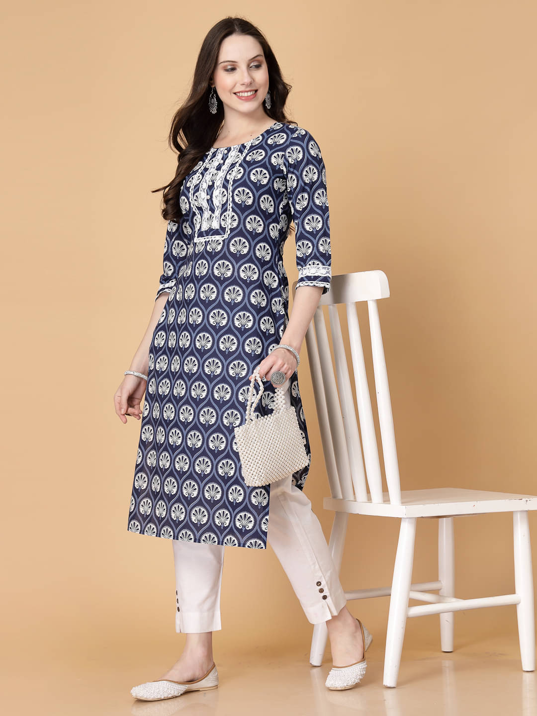 GOD BLESS Pack of 1 Cotton Printed Straight Women's Kurti - ( Blue ) GOD BLESS Pack of 1 Cotton Printed Straight Women's Kurti - ( Blue )