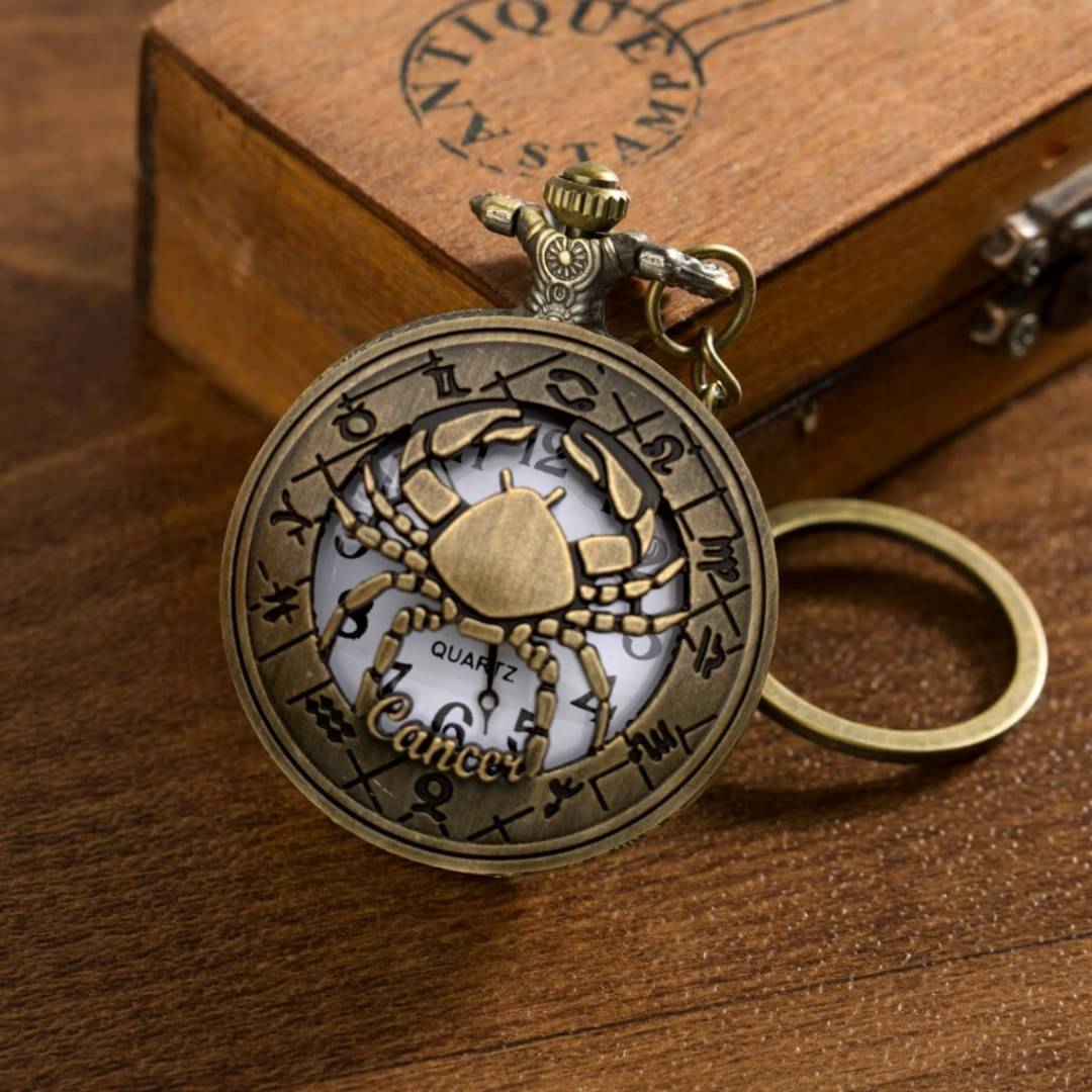     			GT Gala Time Zodiac Sign Cancer Pocket Watch Car Bike Key Chain with Key Ring Men, Woman Gift Key Chain