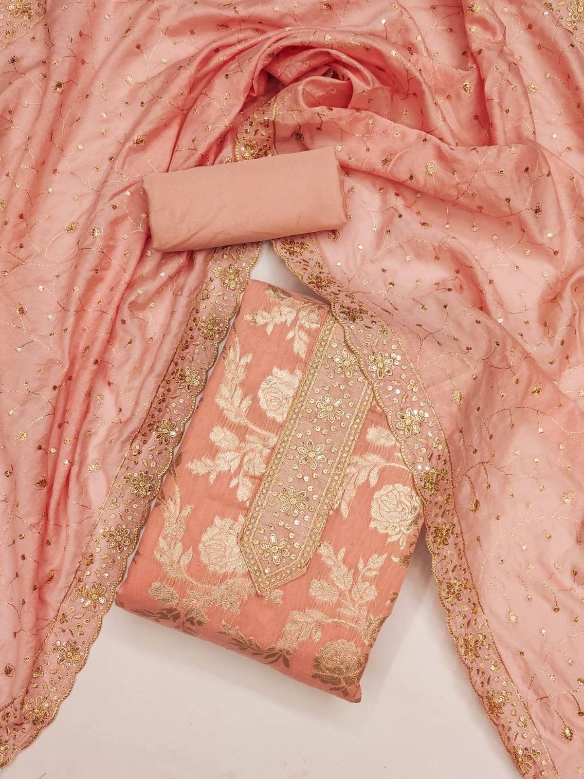 HL SILKMILLS Unstitched Banarasi Embroidered Dress Material - Peach ( Pack of 1 ) HL SILKMILLS Unstitched Banarasi Embroidered Dress Material - Peach ( Pack of 1 )