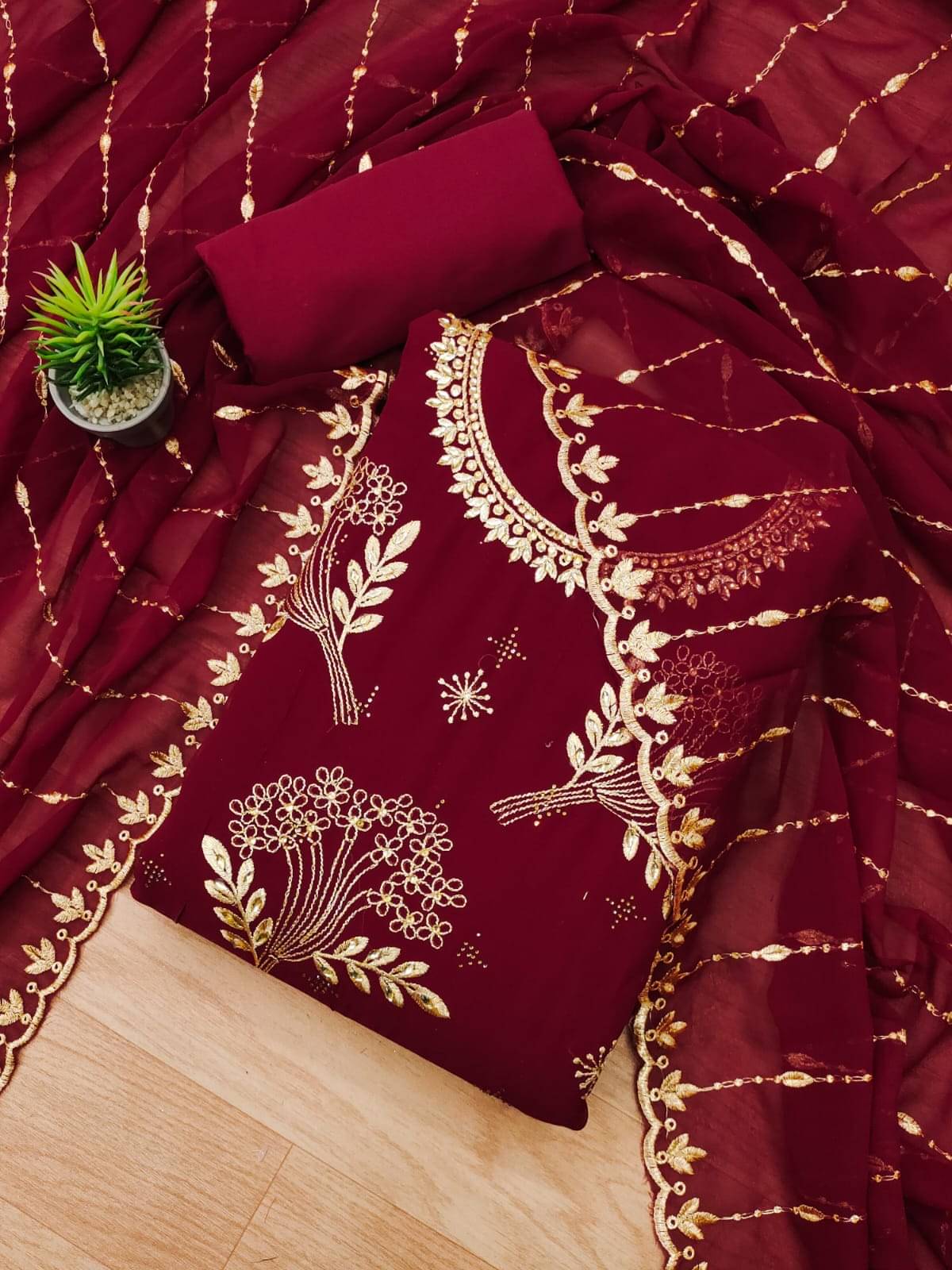     			HL SILKMILLS Unstitched Georgette Embroidered Dress Material - Maroon ( Pack of 1 )