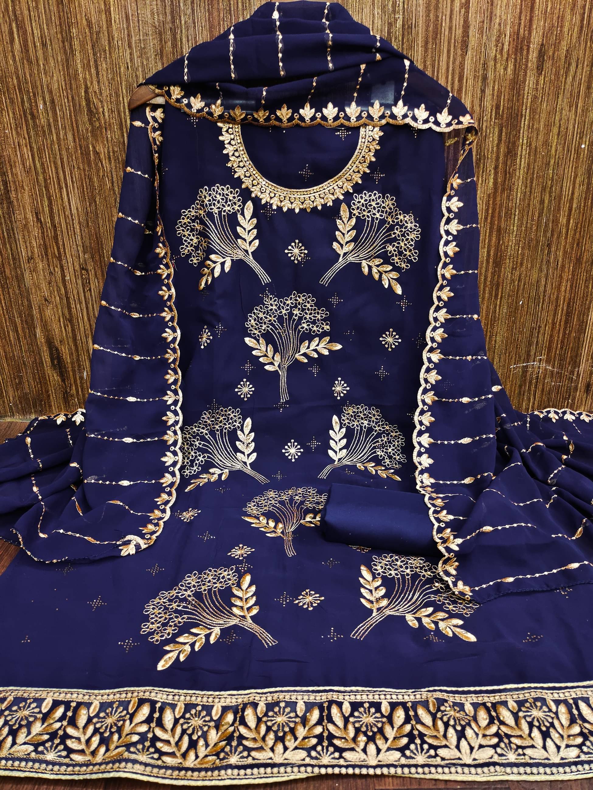     			HL SILKMILLS Unstitched Georgette Embroidered Dress Material - Navy Blue ( Pack of 1 )