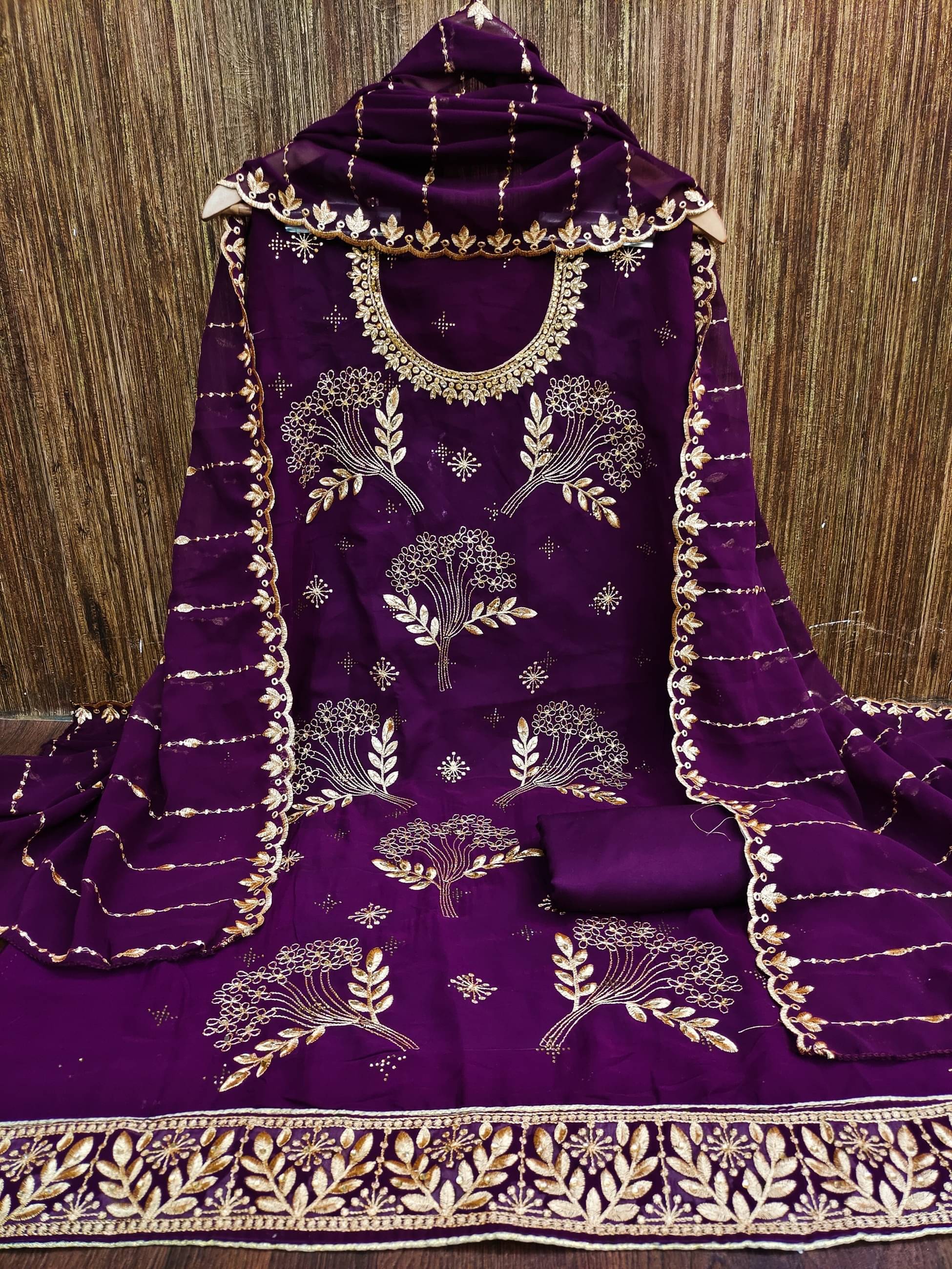     			HL SILKMILLS Unstitched Georgette Embroidered Dress Material - Wine ( Pack of 1 )
