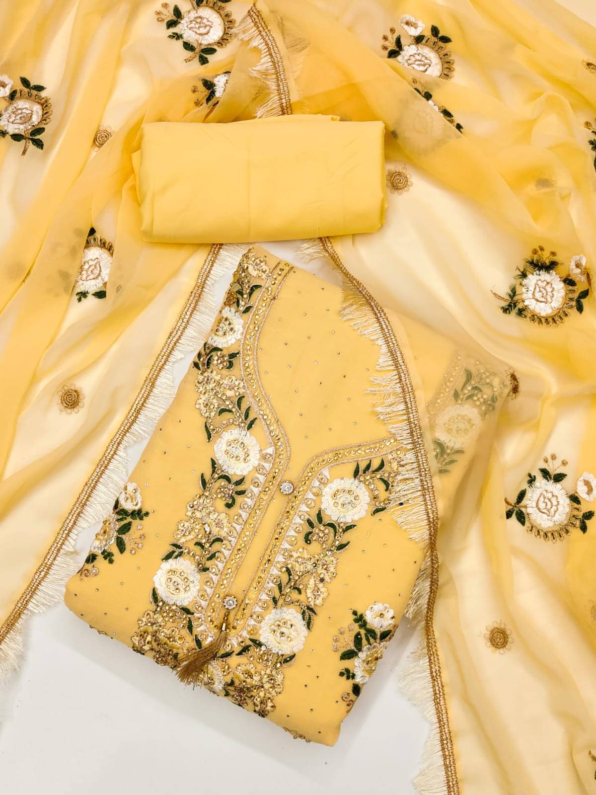     			HL SILKMILLS Unstitched Georgette Embroidered Dress Material - Yellow ( Pack of 1 )