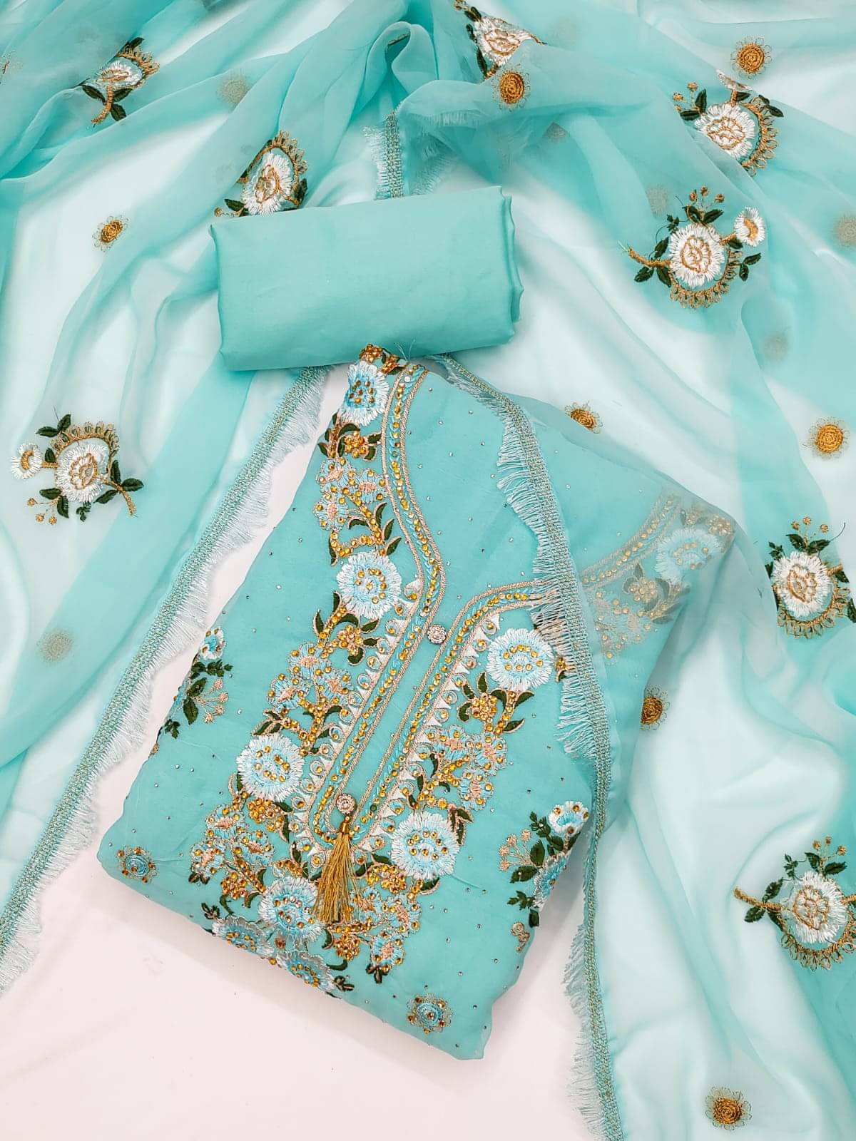     			HL SILKMILLS Unstitched Georgette Embroidered Dress Material - Light Blue ( Pack of 1 )