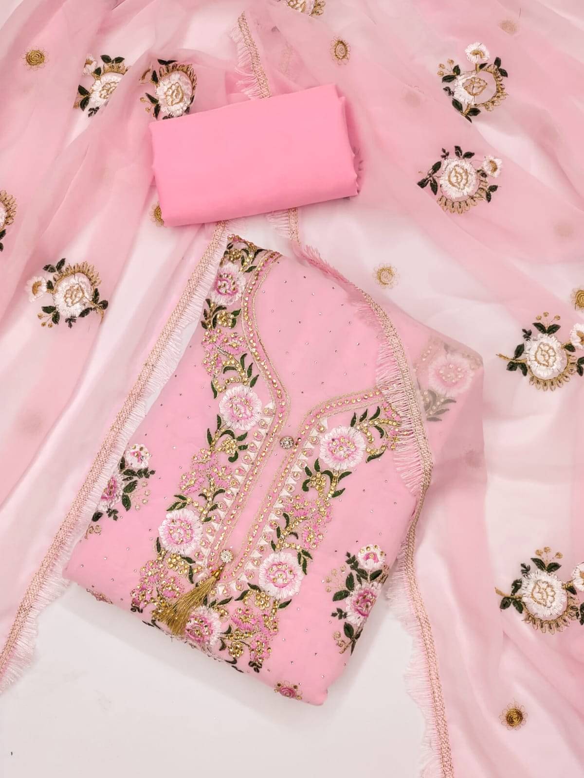     			HL SILKMILLS Unstitched Georgette Embroidered Dress Material - Pink ( Pack of 1 )