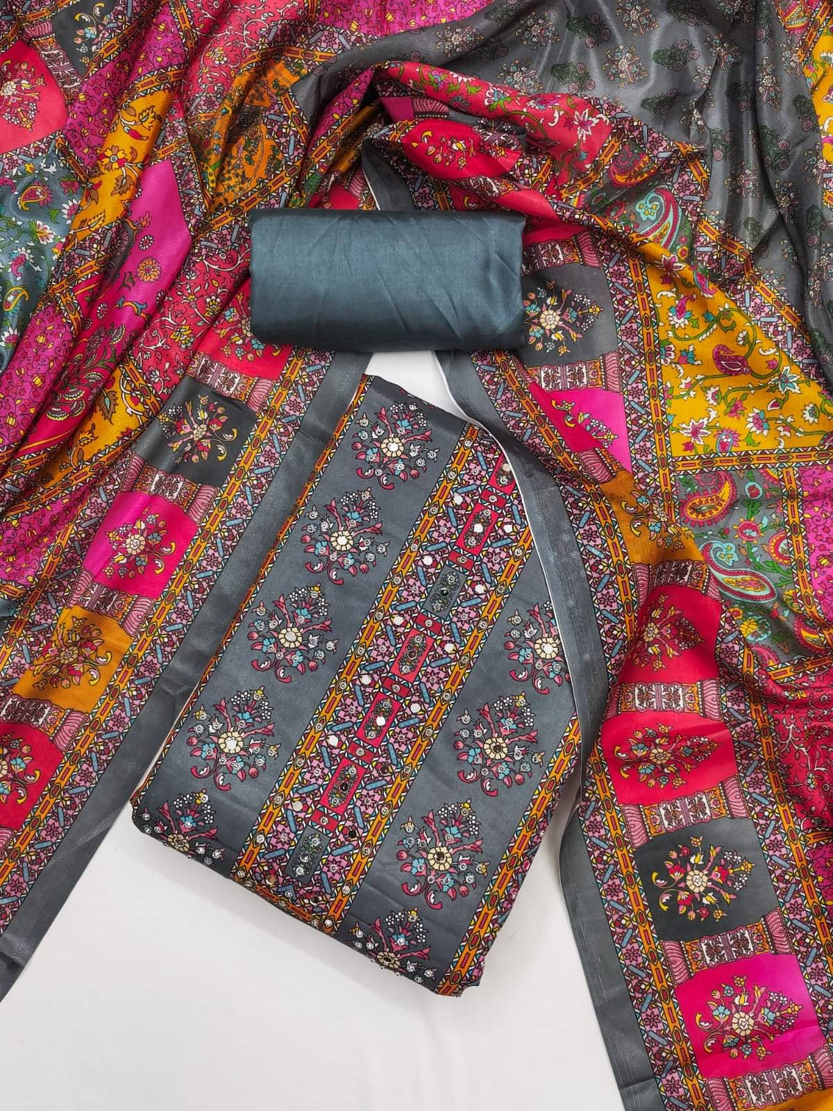 HL SILKMILLS Unstitched Silk Blend Printed Dress Material - Grey ( Pack of 1 ) HL SILKMILLS Unstitched Silk Blend Printed Dress Material - Grey ( Pack of 1 )