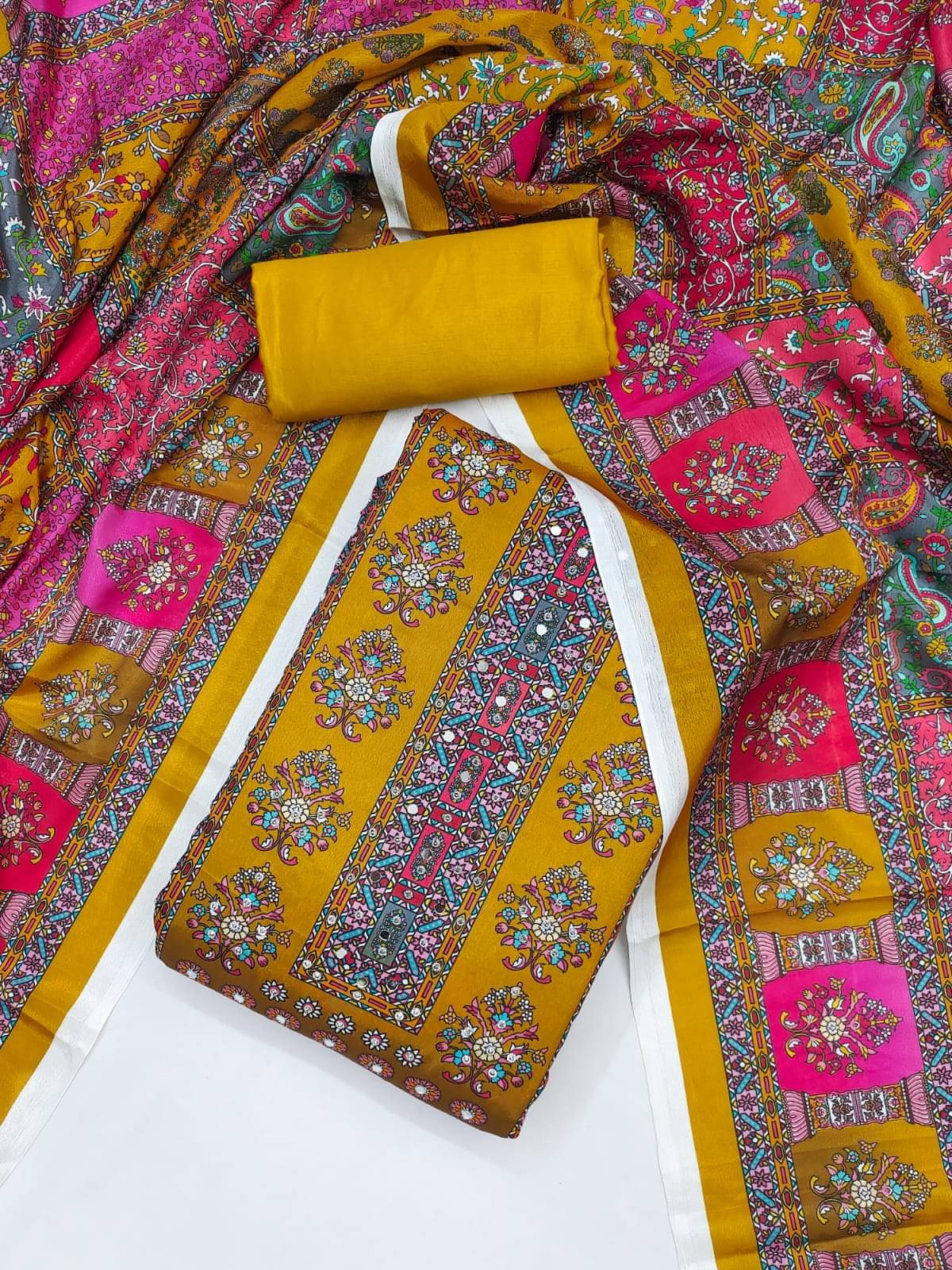     			HL SILKMILLS Unstitched Silk Blend Printed Dress Material - Yellow ( Pack of 1 )
