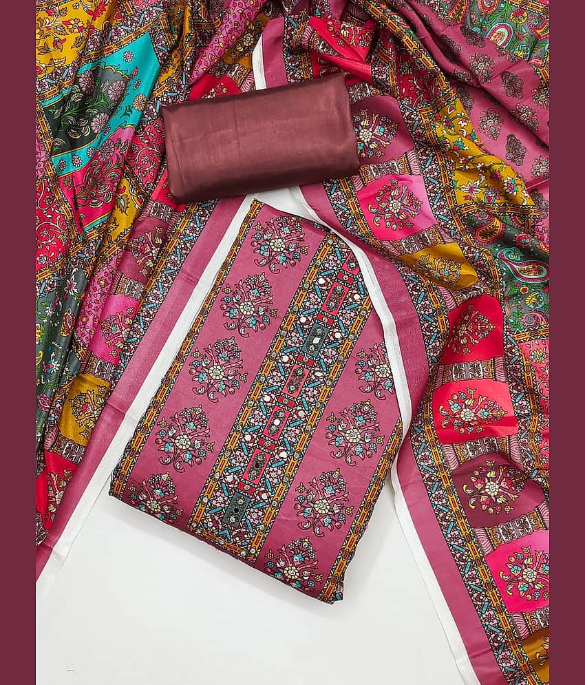 HL SILKMILLS Unstitched Silk Blend Printed Dress Material - Pink ( Pack of 1 ) - Unstitched Fabrics | Buy online on ZillyBuy
