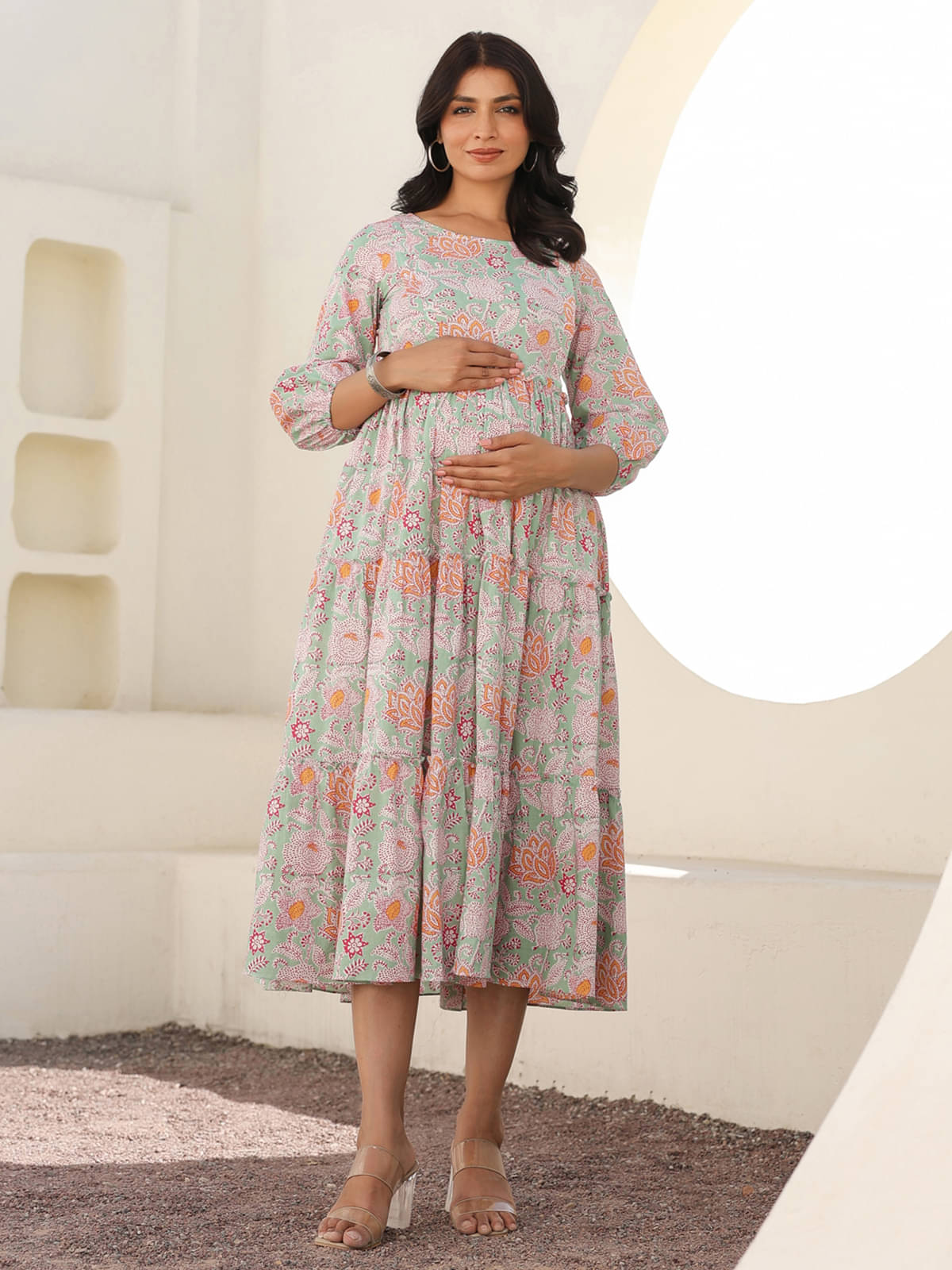     			Janasya Green Cotton Women's Maternity Dress ( Pack of 1 )