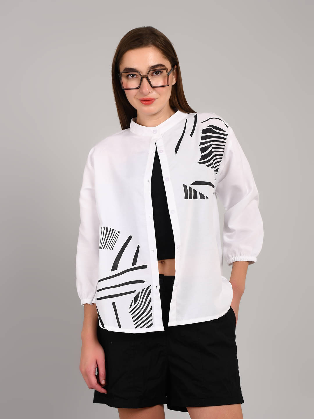 MAYKR Women Printed Rayon Shirt ( White ) MAYKR Women Printed Rayon Shirt ( White )