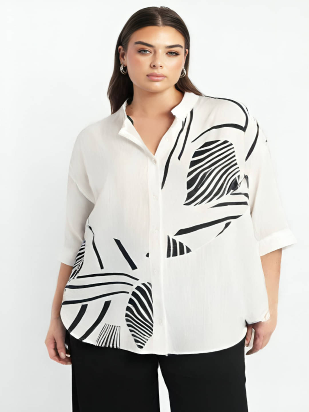 MAYKR Women Printed Rayon Shirt ( White ) MAYKR Women Printed Rayon Shirt ( White )