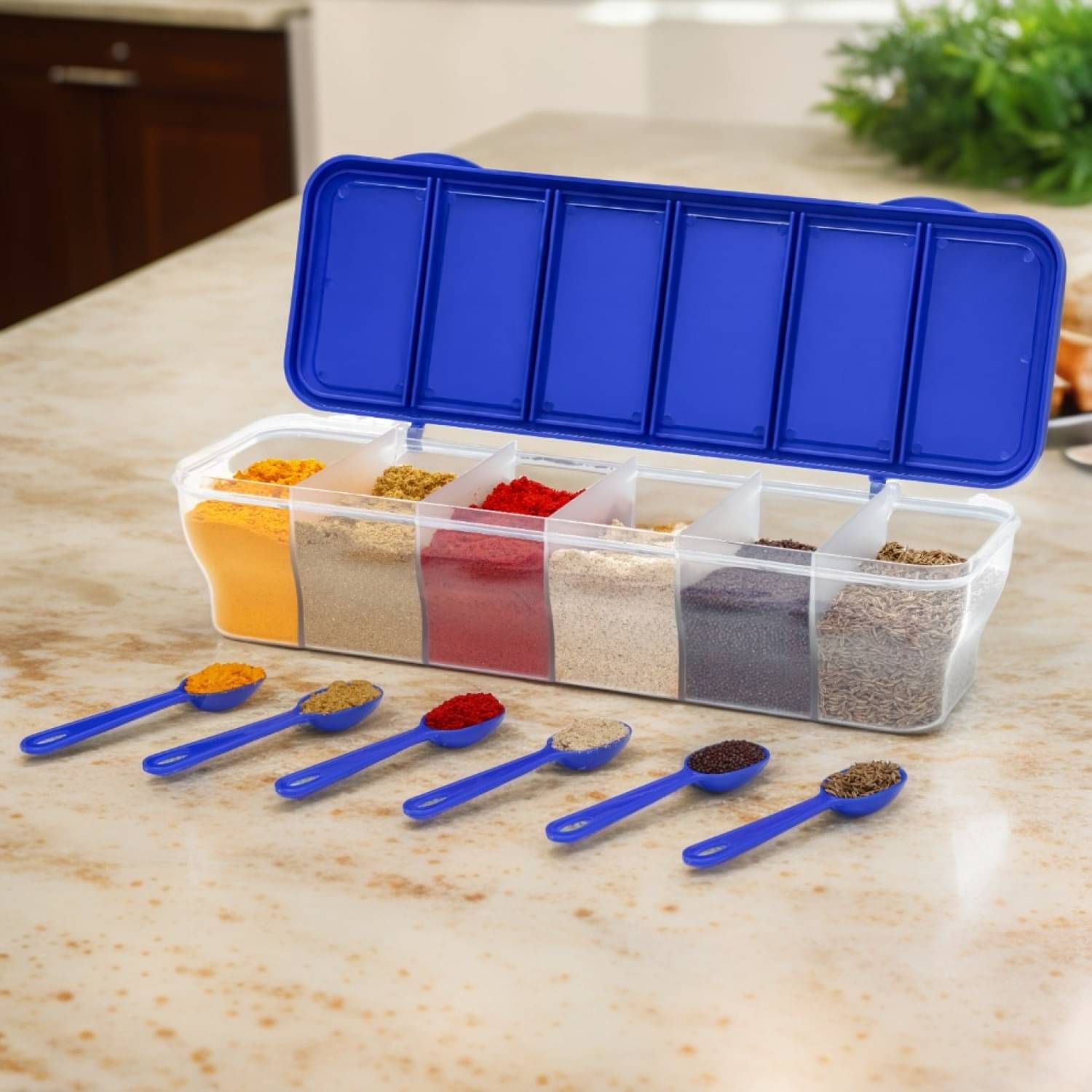 Metrolife 6 In 1 Food Storage Plastic Blue Spice Container ( Set of 1 ) Metrolife 6 In 1 Food Storage Plastic Blue Spice Container ( Set of 1 )