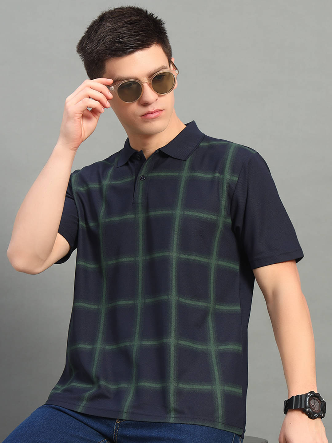 Nuovo Pack of 1 Cotton Blend Regular Fit Checks Half Sleeves Men's Polo T Shirt ( Navy ) Nuovo Pack of 1 Cotton Blend Regular Fit Checks Half Sleeves Men's Polo T Shirt ( Navy )