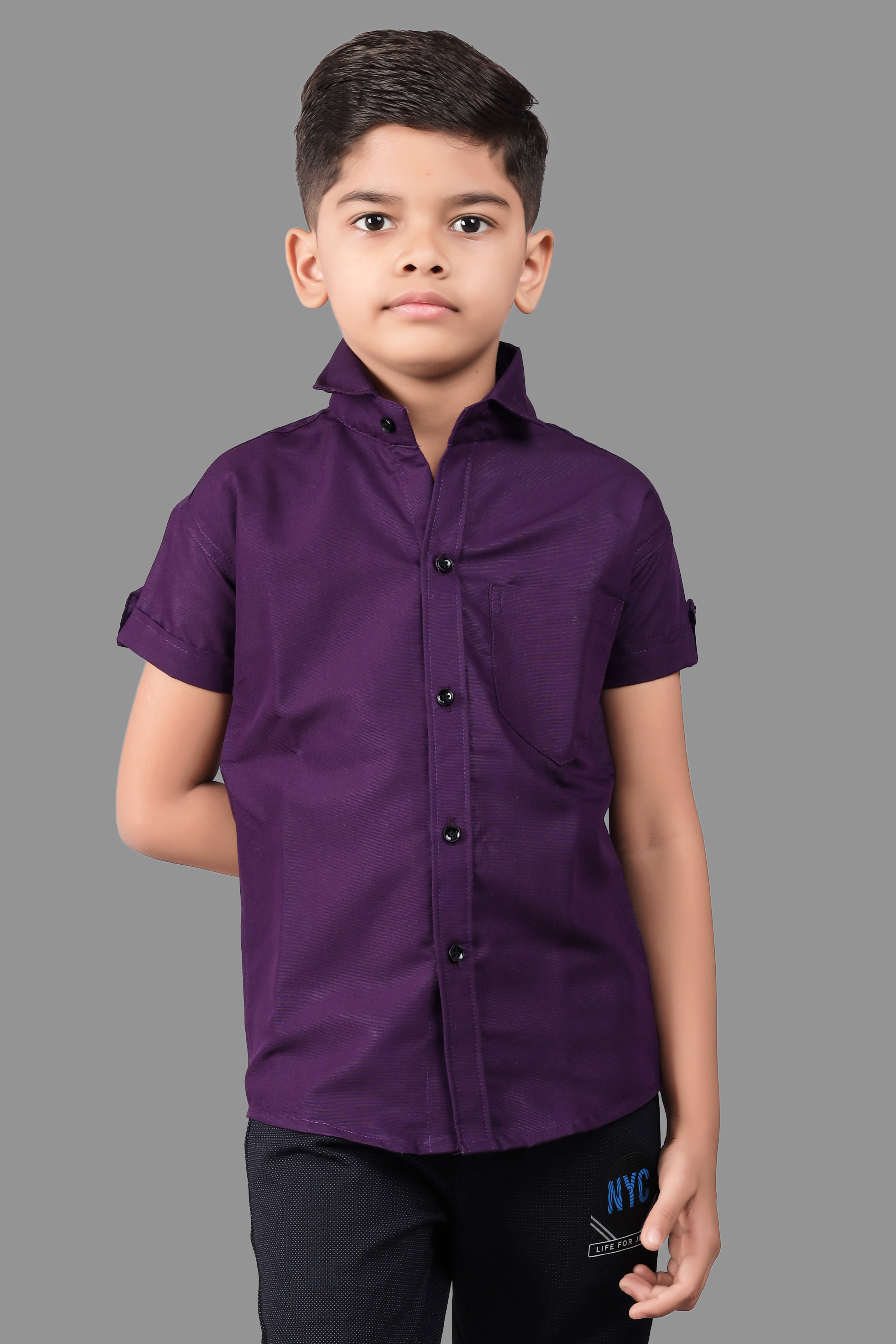     			O'Womaniyah Pack of 1 Boys Cotton Blend Half Sleeves Shirt ( Purple )