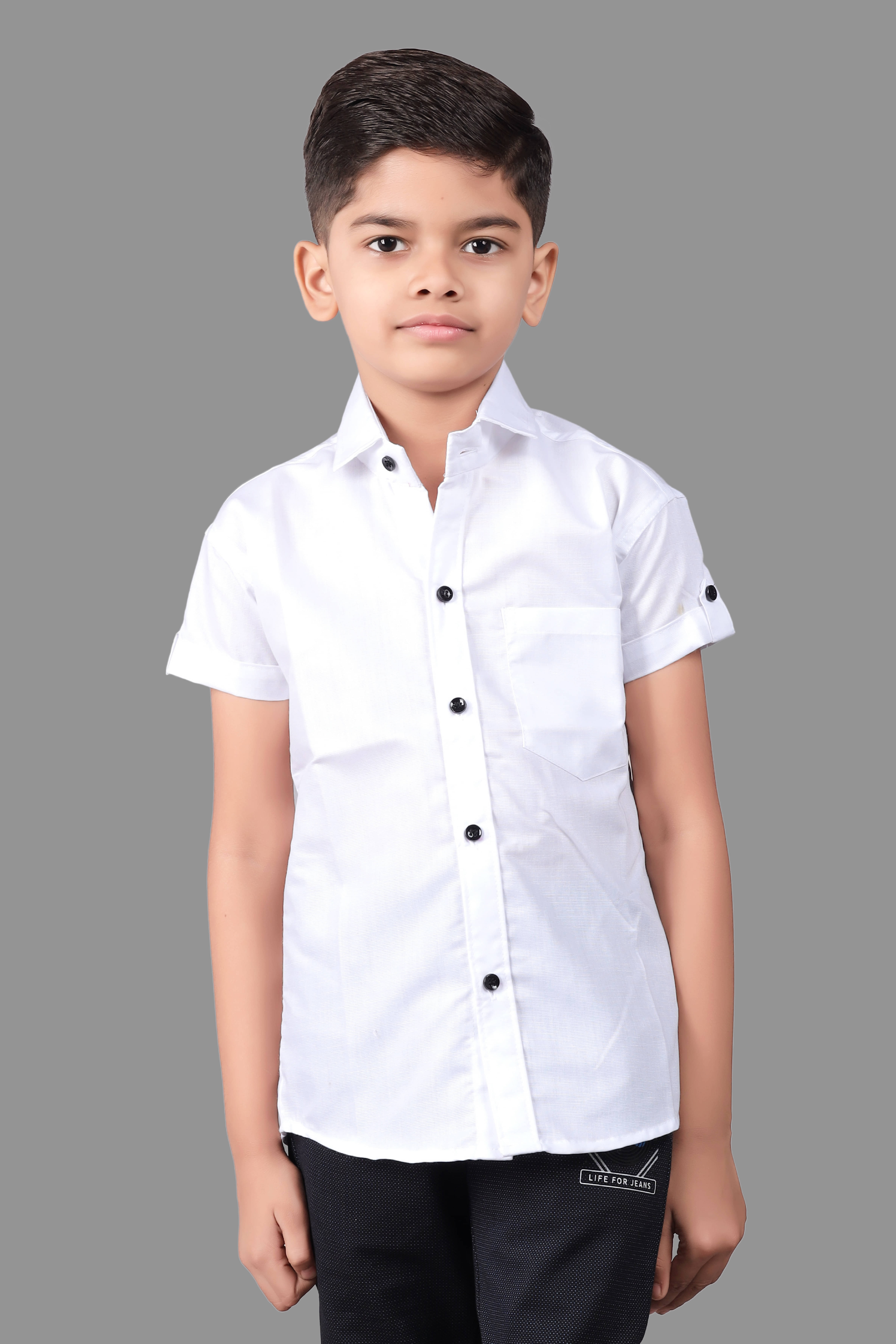     			O'Womaniyah Pack of 1 Boys Cotton Blend Half Sleeves Shirt ( White )