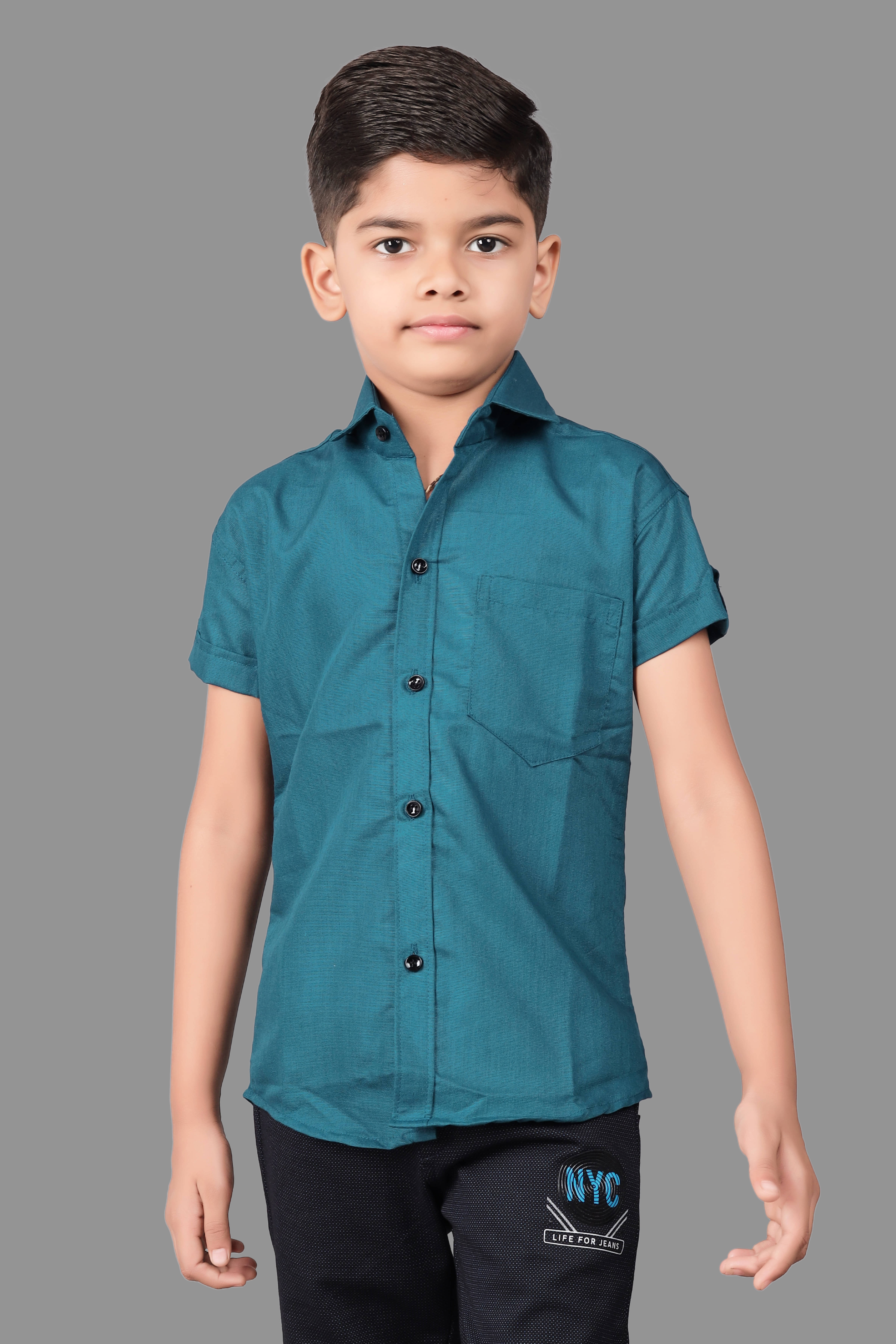     			O'Womaniyah Pack of 1 Boys Cotton Blend Half Sleeves Shirt ( Turquoise )