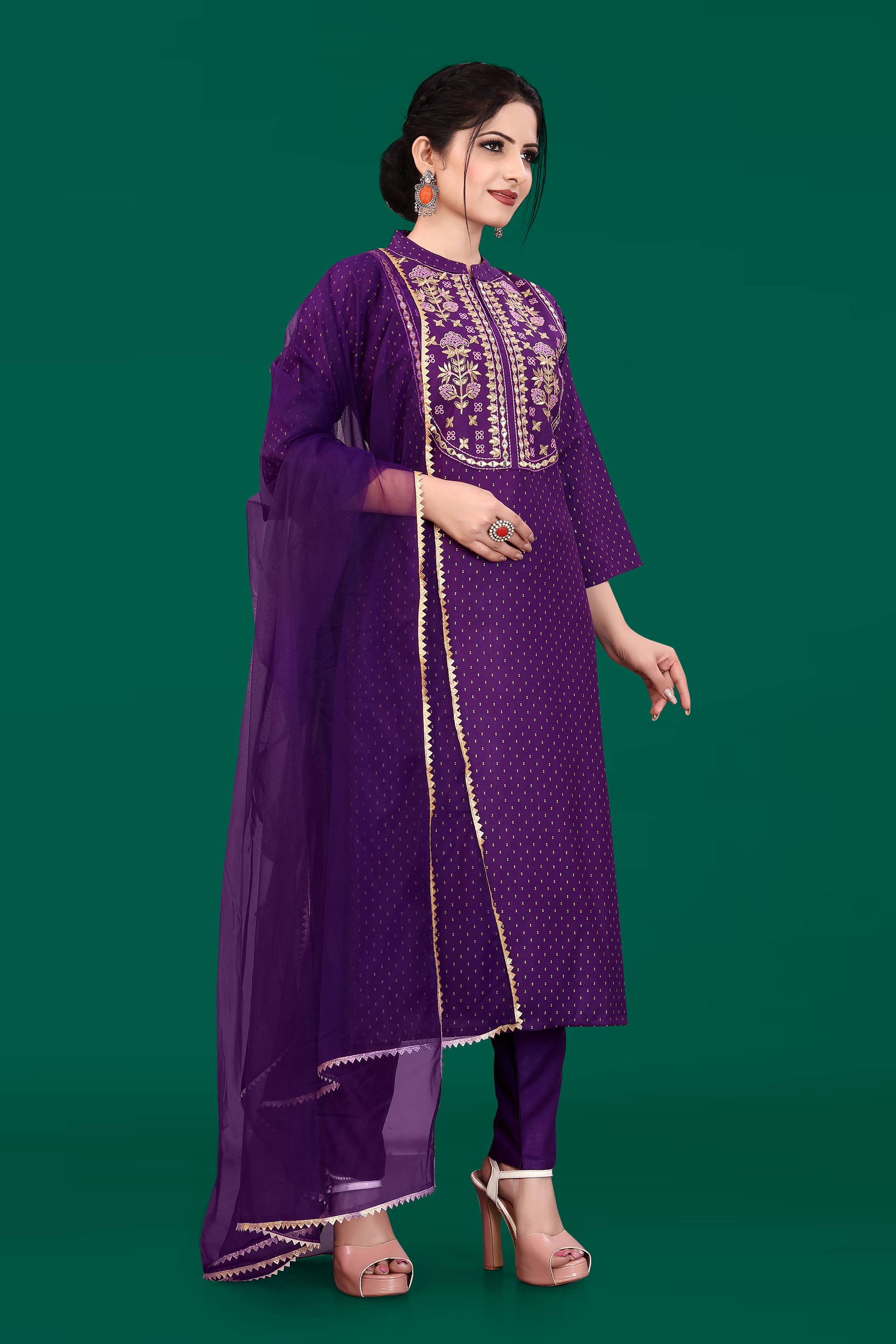     			PATBRO Rayon Embroidered Kurti With Pants Women's Stitched Salwar Suit - Purple ( Pack of 1 )