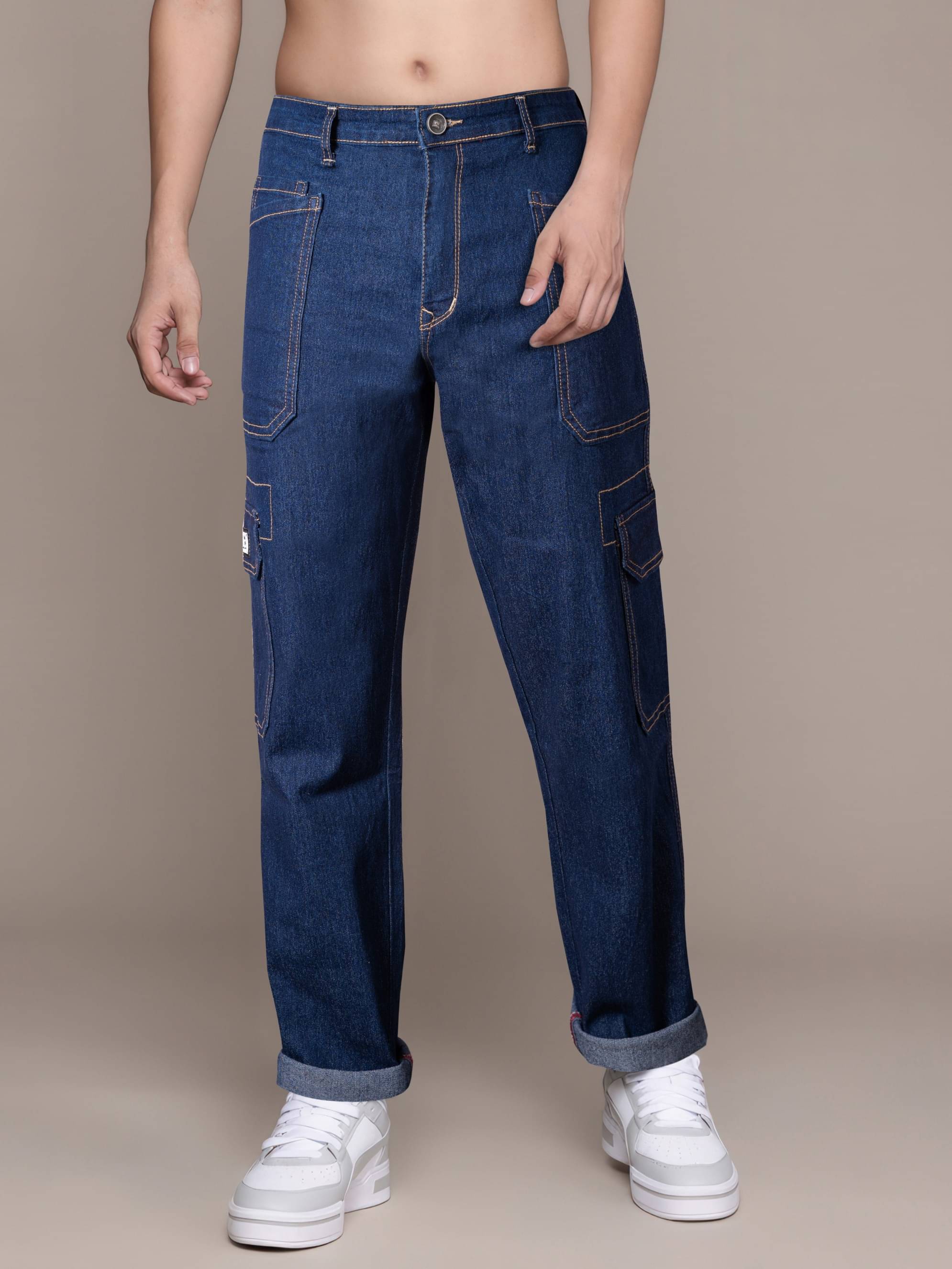     			RIG BONE Cuffed Hem Men's Jeans - Dark Blue ( Pack of 1 )