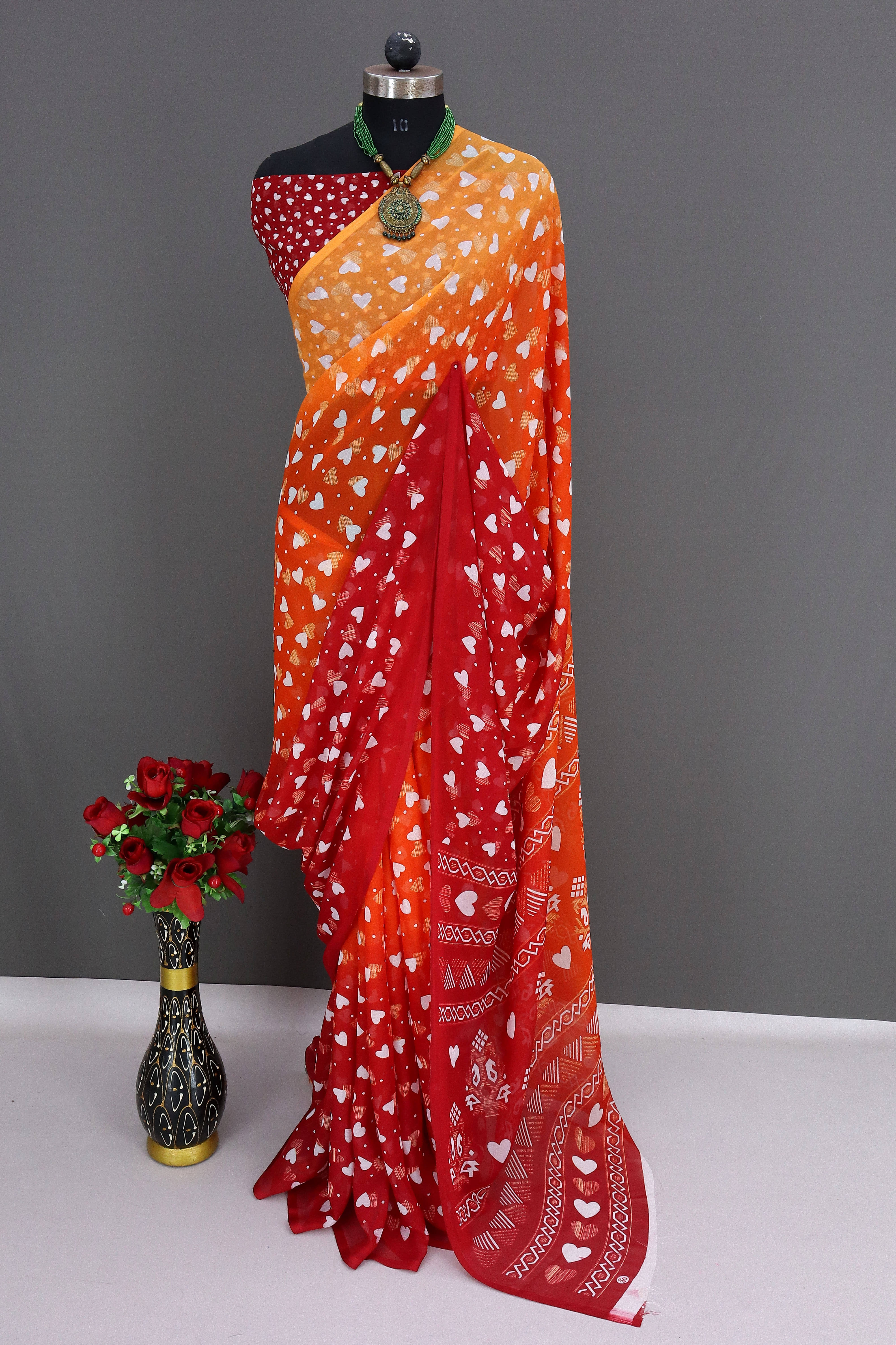 Rekha Maniyar Georgette Printed Saree With Unstitched Blouse Piece ( Yellow ) - Sarees | Buy online on ZillyBuy