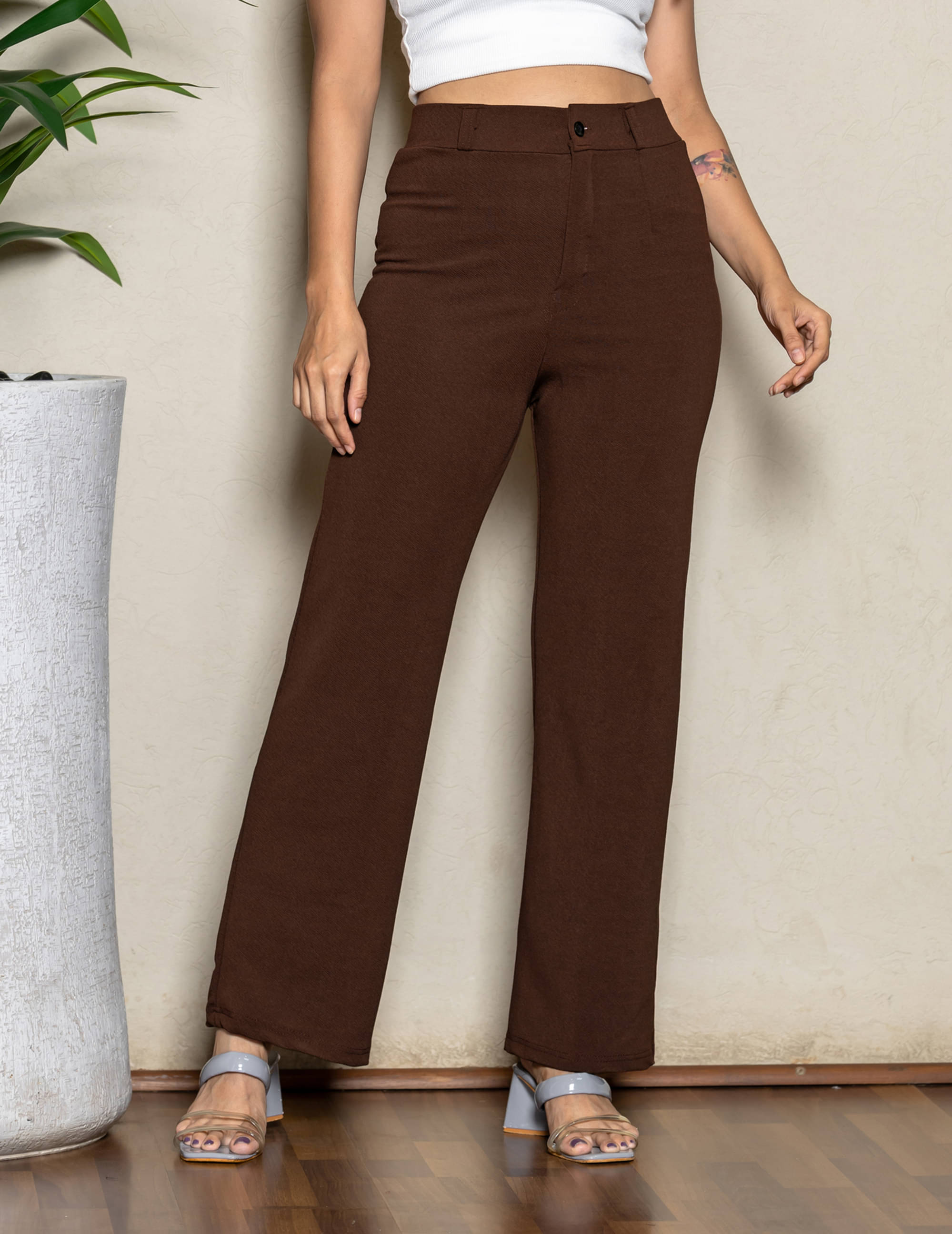     			SAKHWALA Pack of 1 Polyester Loose Women's Casual Pants ( Brown )