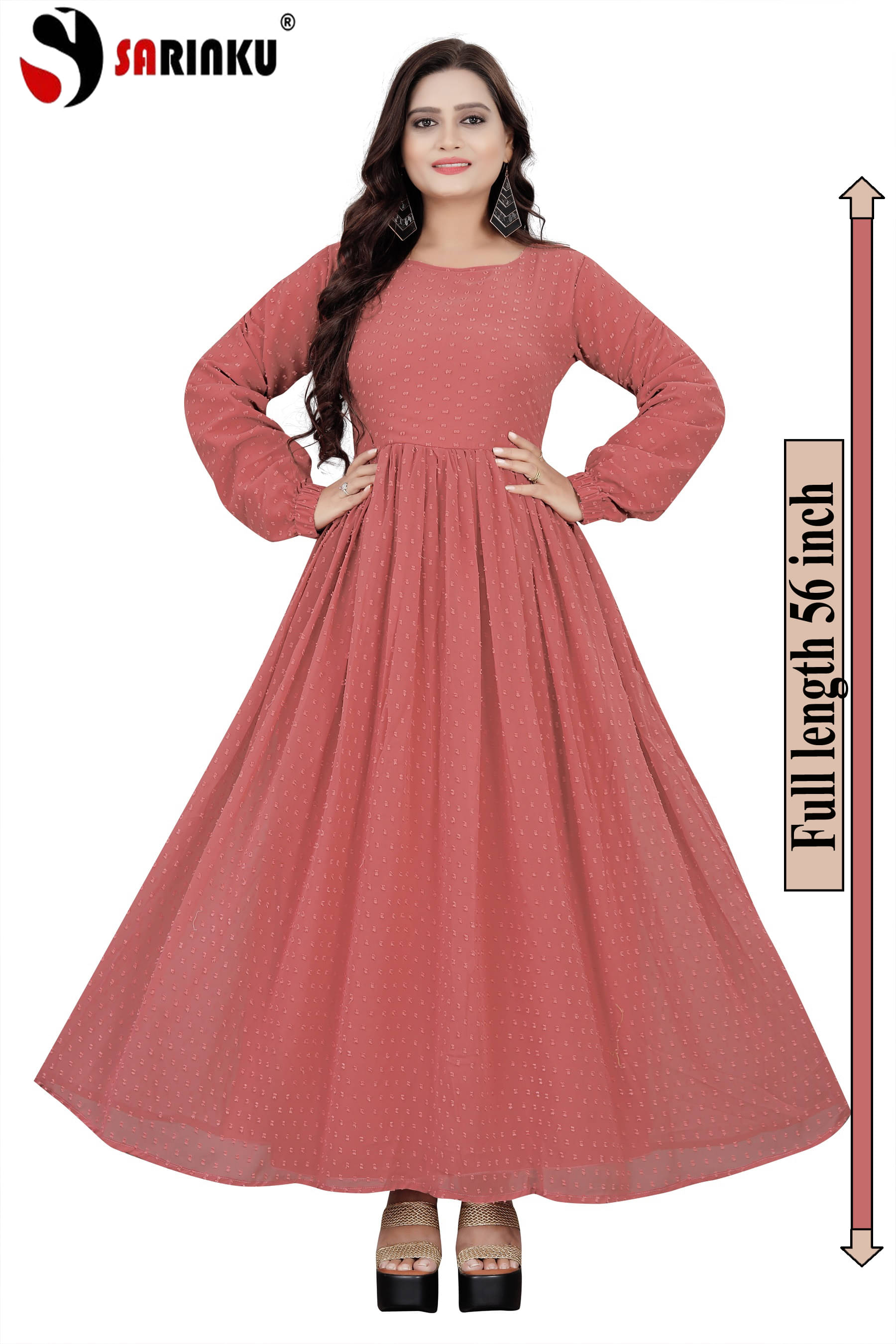 SARINKU Rust Anarkali Georgette Women's Stitched Ethnic Gown ( Pack of 1 ) SARINKU Rust Anarkali Georgette Women's Stitched Ethnic Gown ( Pack of 1 )
