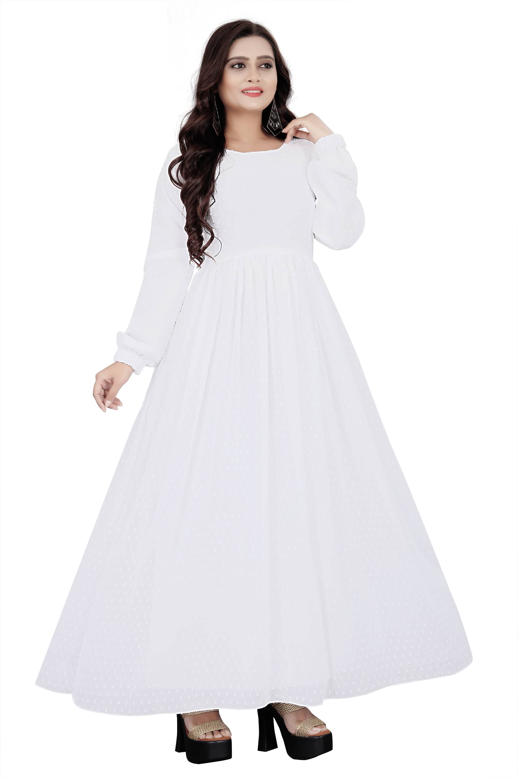     			SARINKU White Anarkali Georgette Women's Stitched Ethnic Gown ( Pack of 1 )