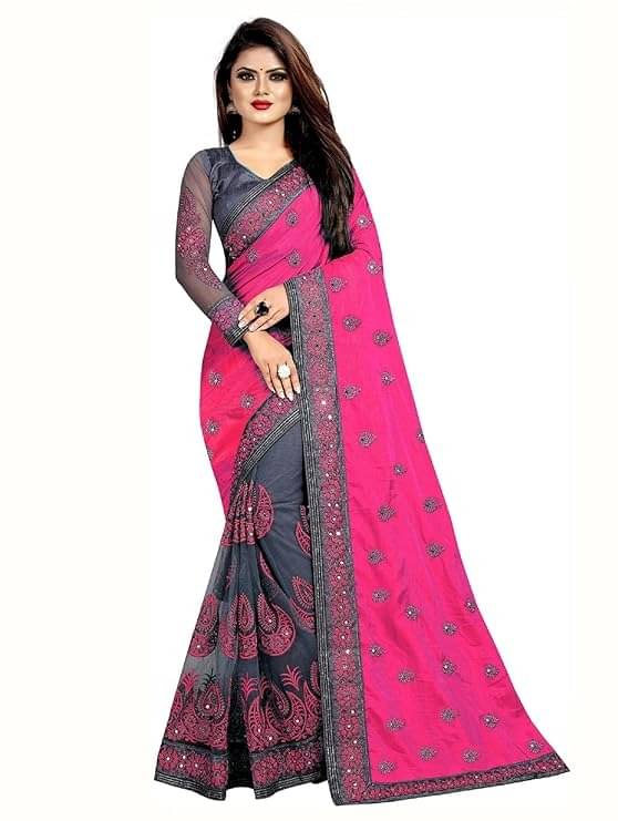 Suntex Net Embellished Saree With Unstitched Blouse Piece ( Pink ) Suntex Net Embellished Saree With Unstitched Blouse Piece ( Pink )
