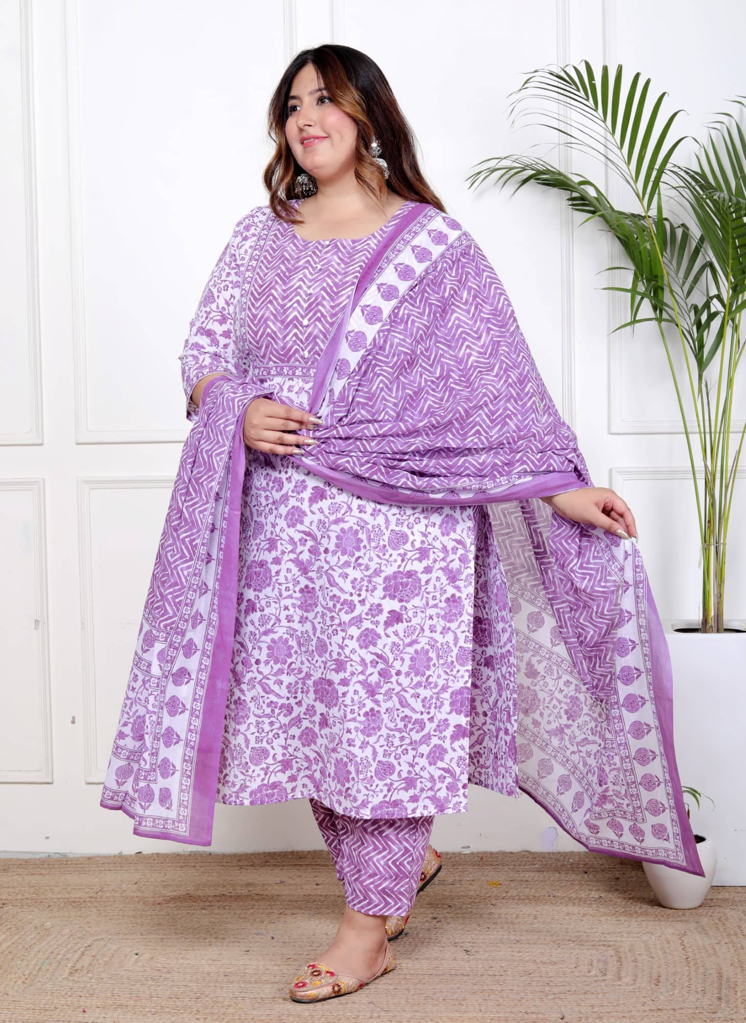 Swasti Cotton Printed Kurti With Palazzo Women's Stitched Salwar Suit - Purple ( Pack of 1 )