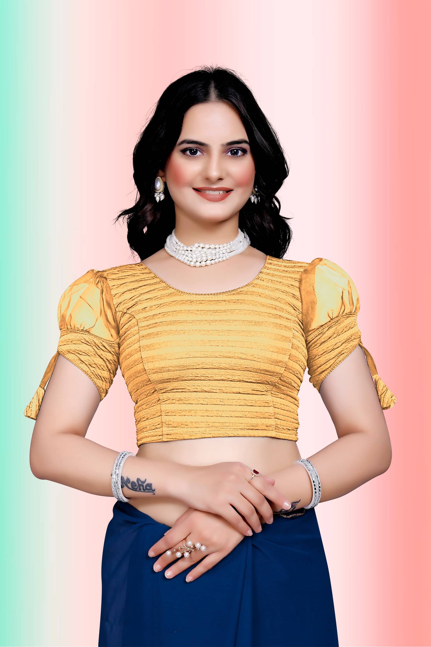     			TANISHM FEB TEX Beige Readymade without Pad Lycra Women's Blouse ( Pack of 1 )