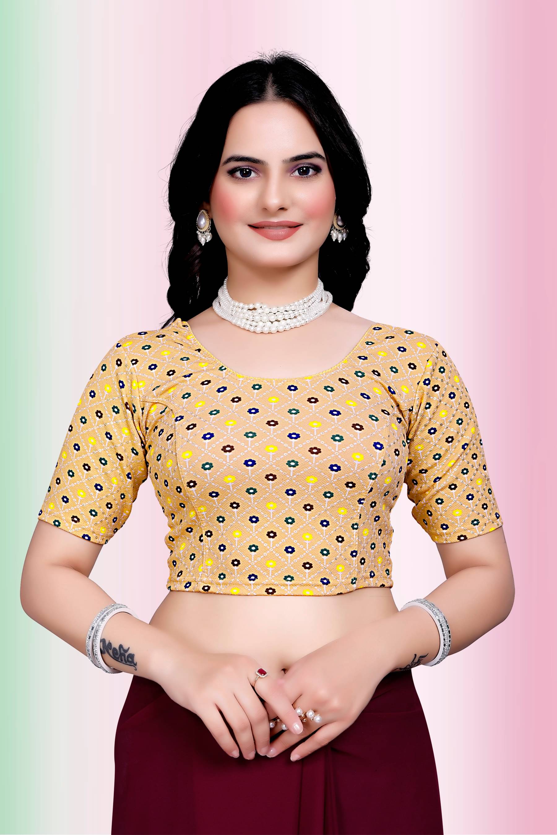     			TANISHM FEB TEX Beige Readymade without Pad Lycra Women's Blouse ( Pack of 1 )
