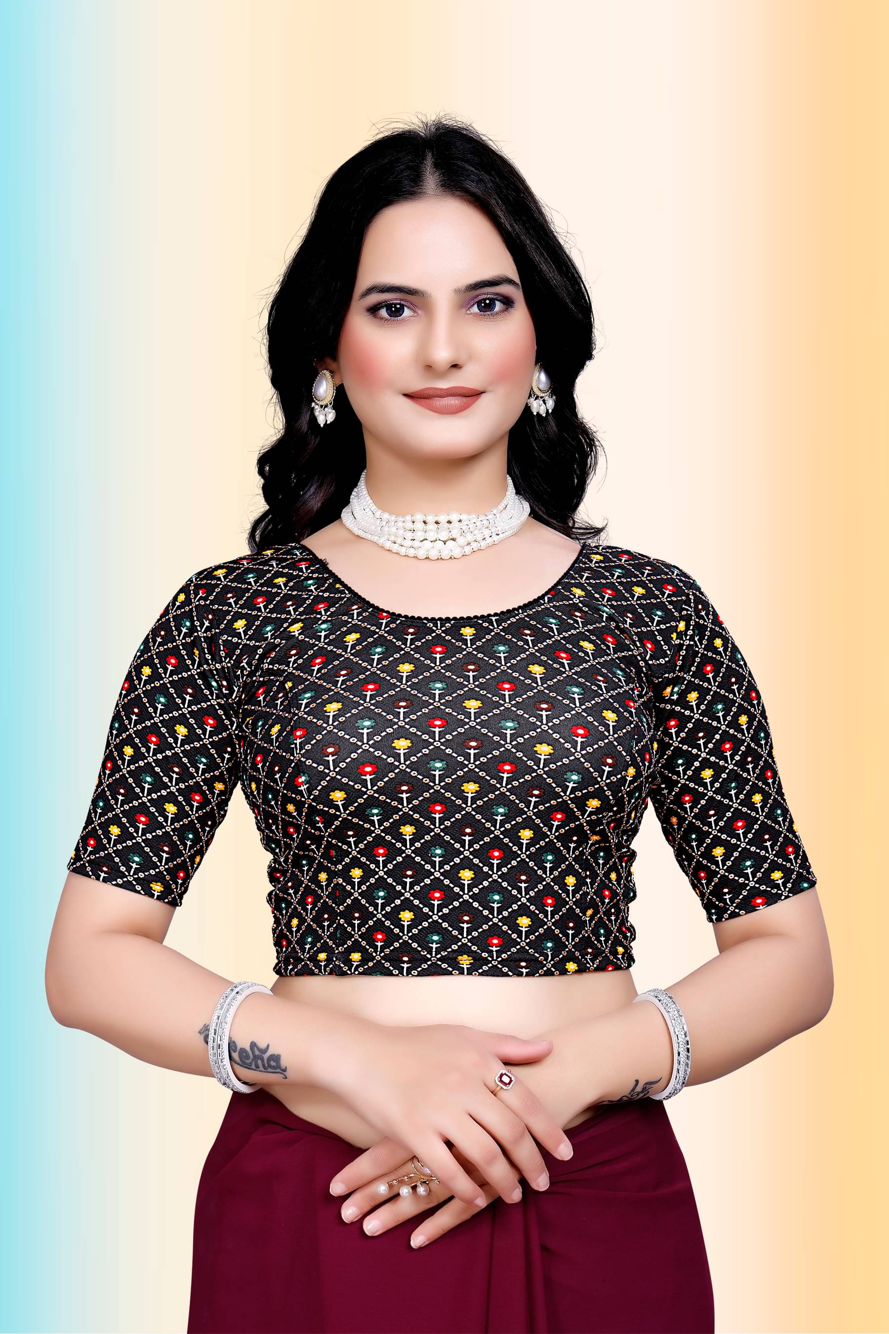     			TANISHM FEB TEX Black Readymade without Pad Lycra Women's Blouse ( Pack of 1 )
