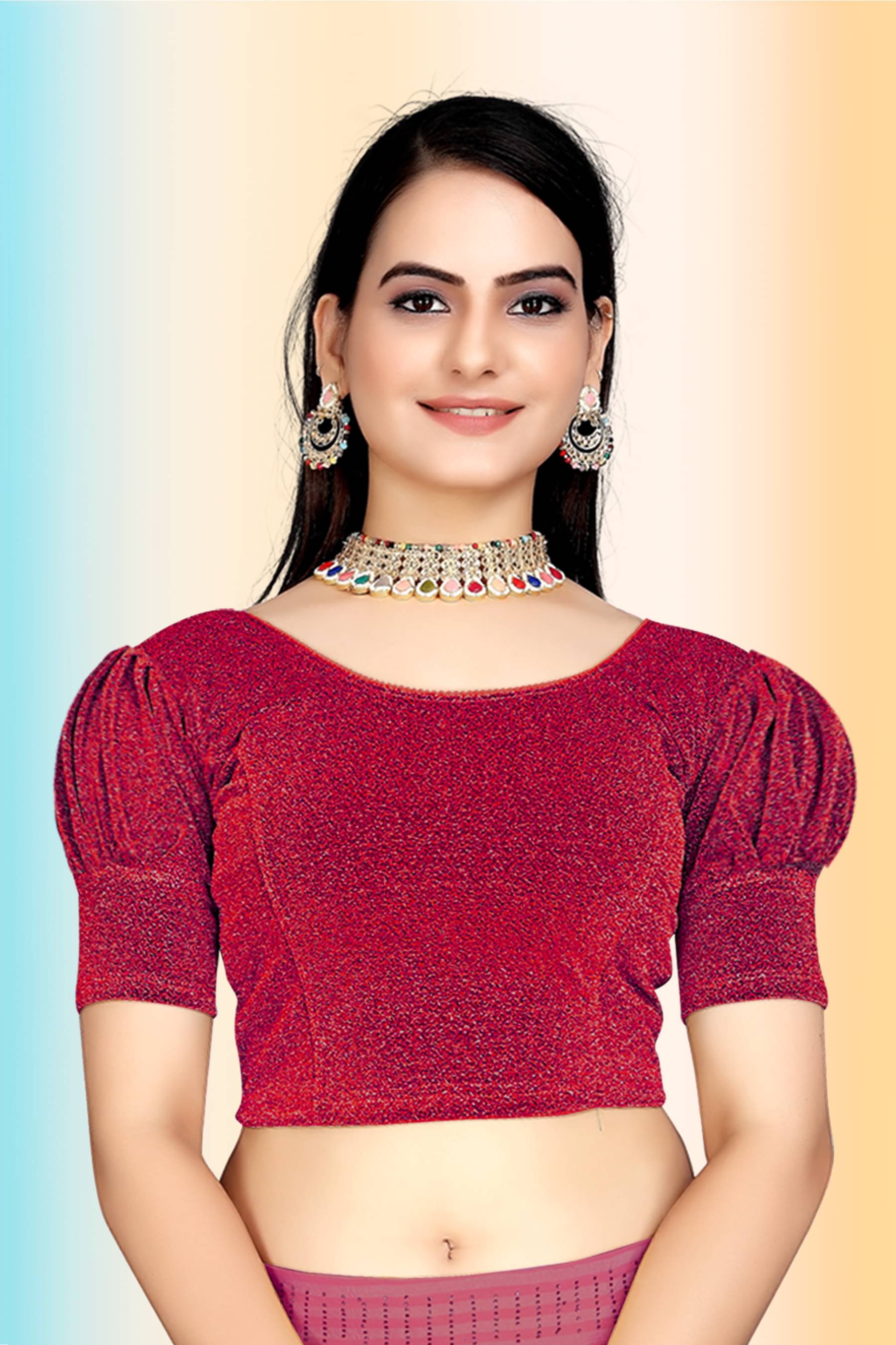     			TANISHM FEB TEX Maroon Readymade without Pad Lycra Women's Blouse ( Pack of 1 )