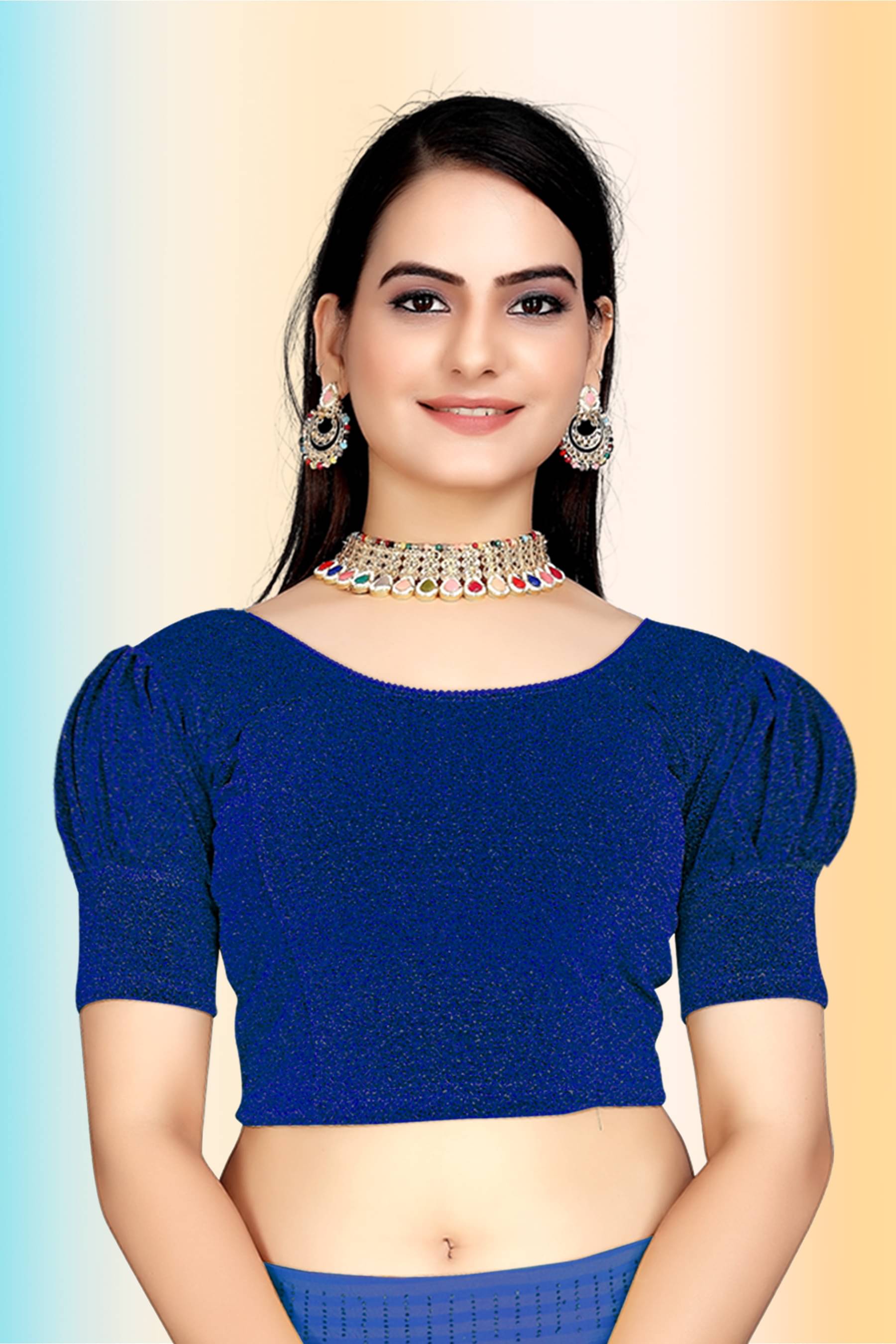     			TANISHM FEB TEX Navy Blue Readymade without Pad Lycra Women's Blouse ( Pack of 1 )