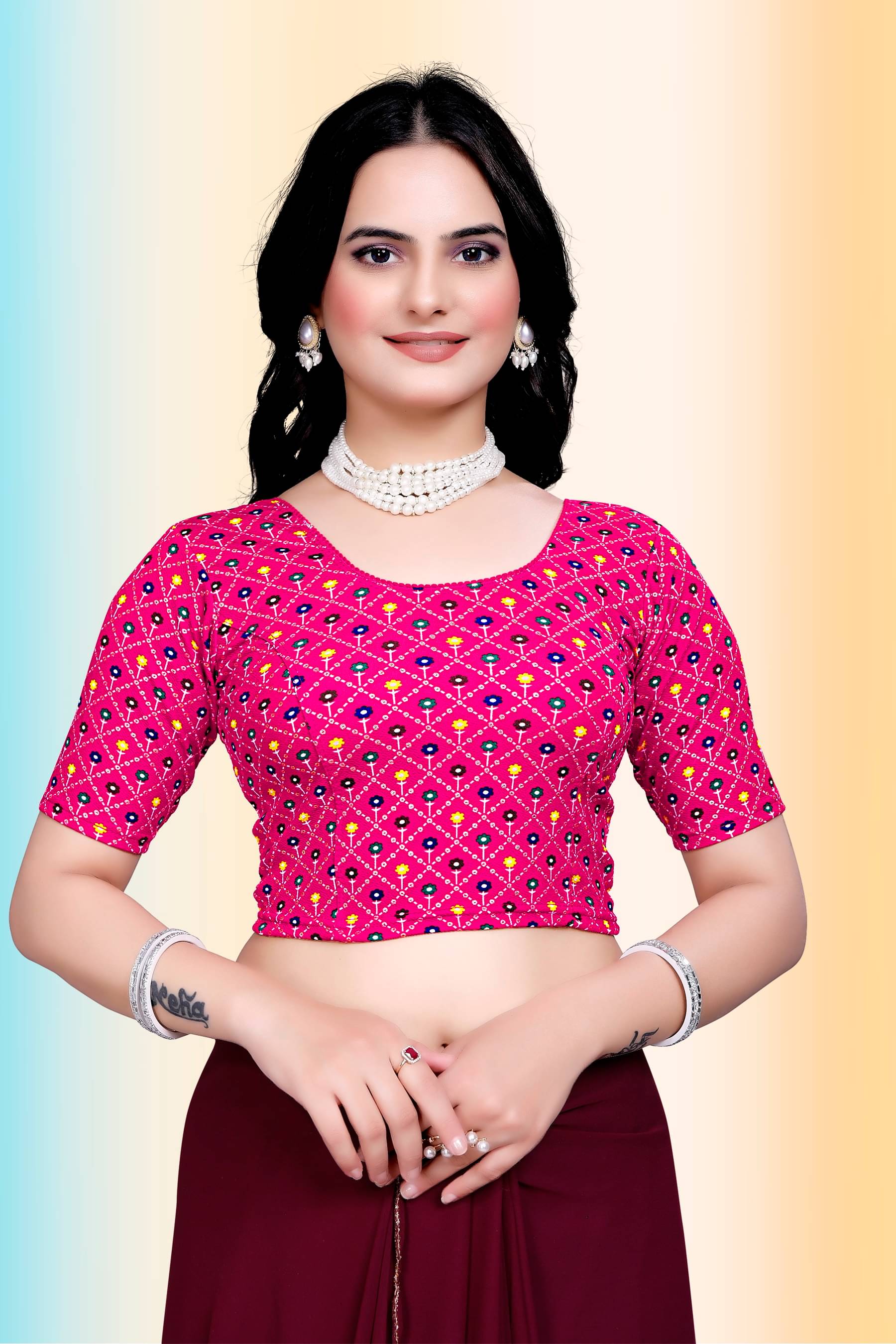     			TANISHM FEB TEX Pink Readymade without Pad Lycra Women's Blouse ( Pack of 1 )