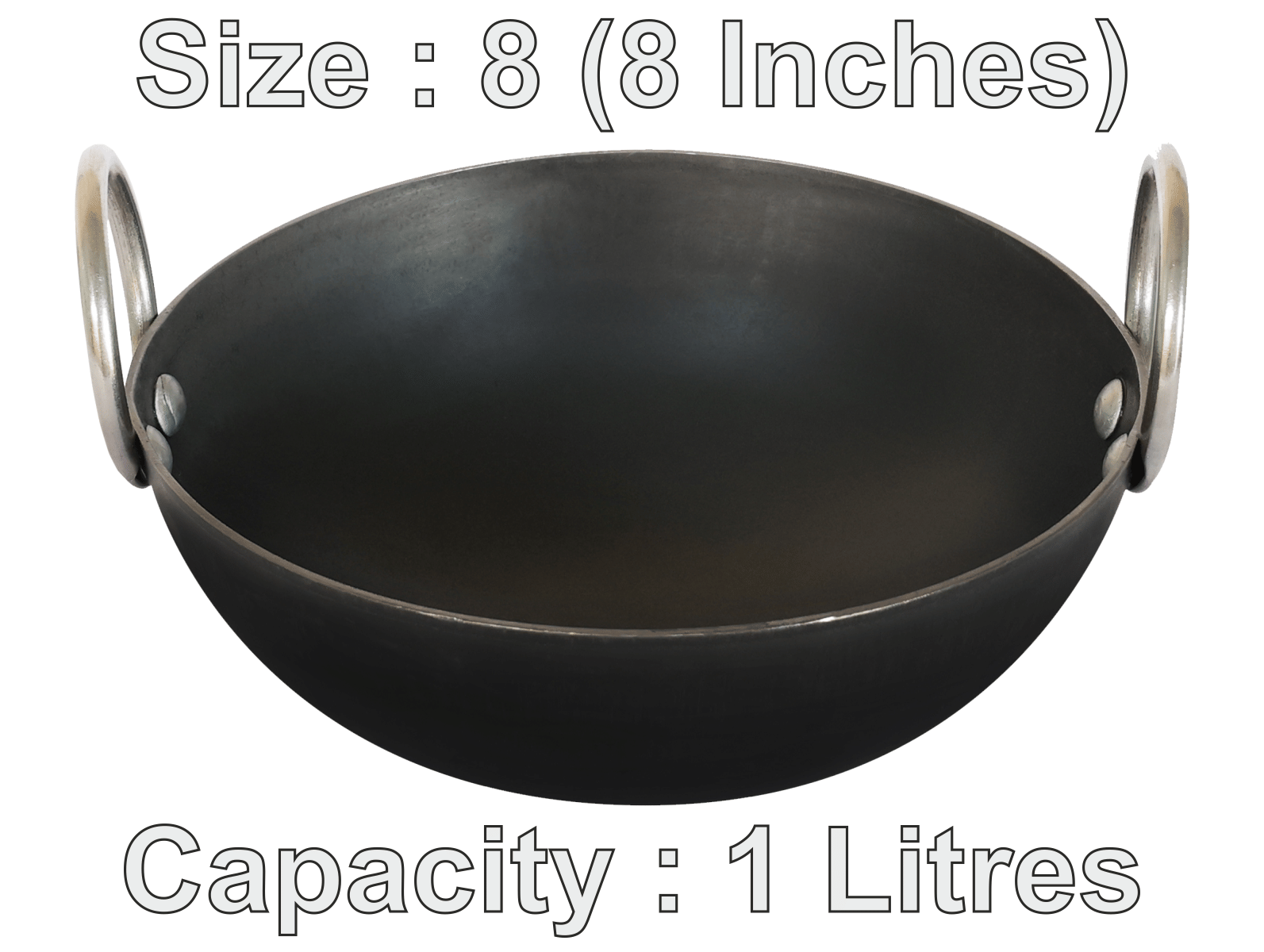     			Veer Ms Kadai Non coated Iron Deep Kadhai Heavy Bottom Stainless Steel Handle 2 Thickness mm 20 cm Diameter ( 1 L )