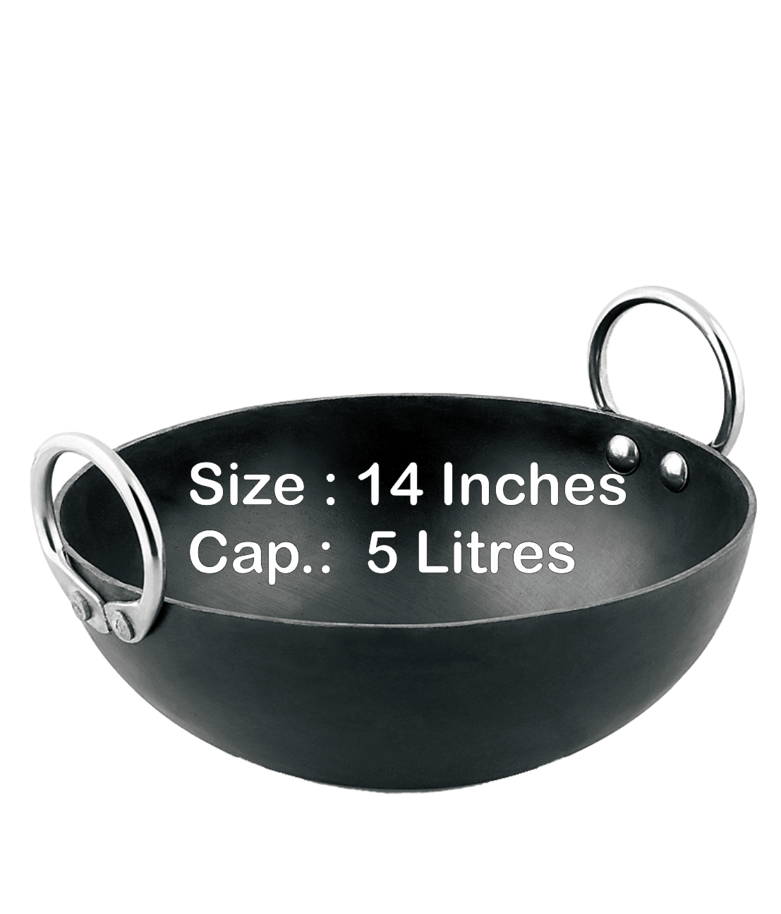 Veer Ms Kadai Non coated Iron Deep Kadhai Heavy Bottom Stainless Steel Handle 2 Thickness mm 36 cm Diameter ( 5 L ) - Cookware | Buy online on ZillyBuy