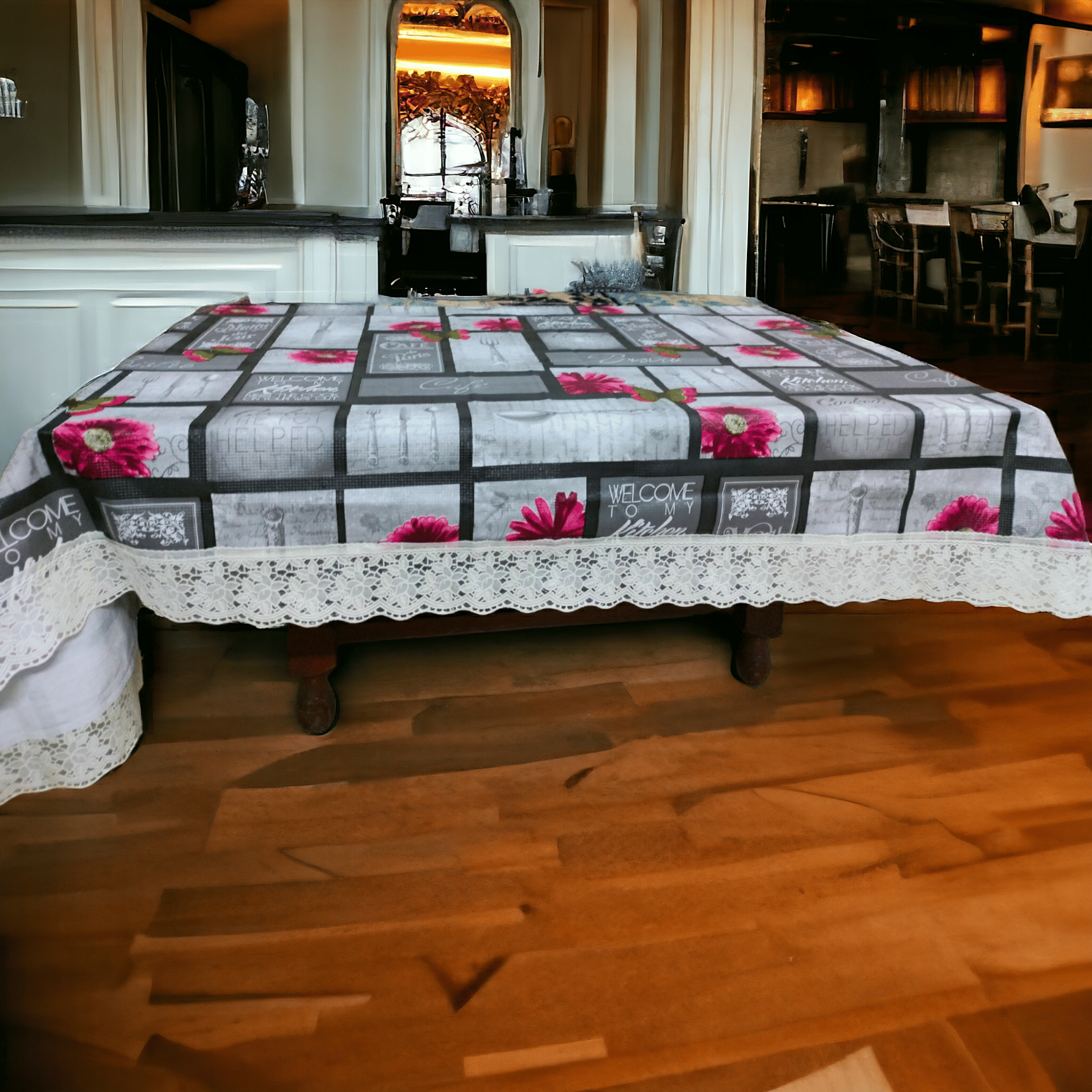     			mopak decor Printed Polyester 4 Seater Rectangle Table Cover ( 229 x 152 ) cm Pack of 1 Gray