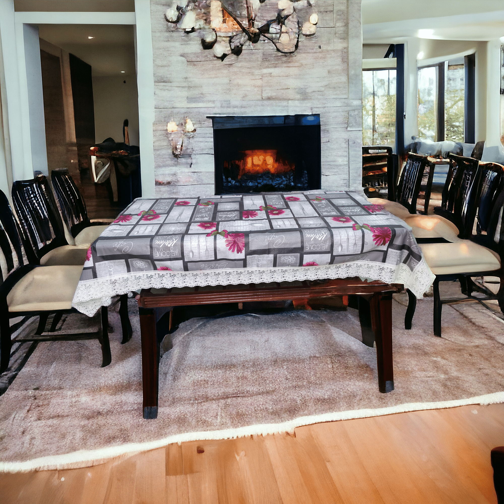 mopak decor Printed Polyester 4 Seater Rectangle Table Cover ( 152 x 102 ) cm Pack of 1 Gray mopak decor Printed Polyester 4 Seater Rectangle Table Cover ( 152 x 102 ) cm Pack of 1 Gray