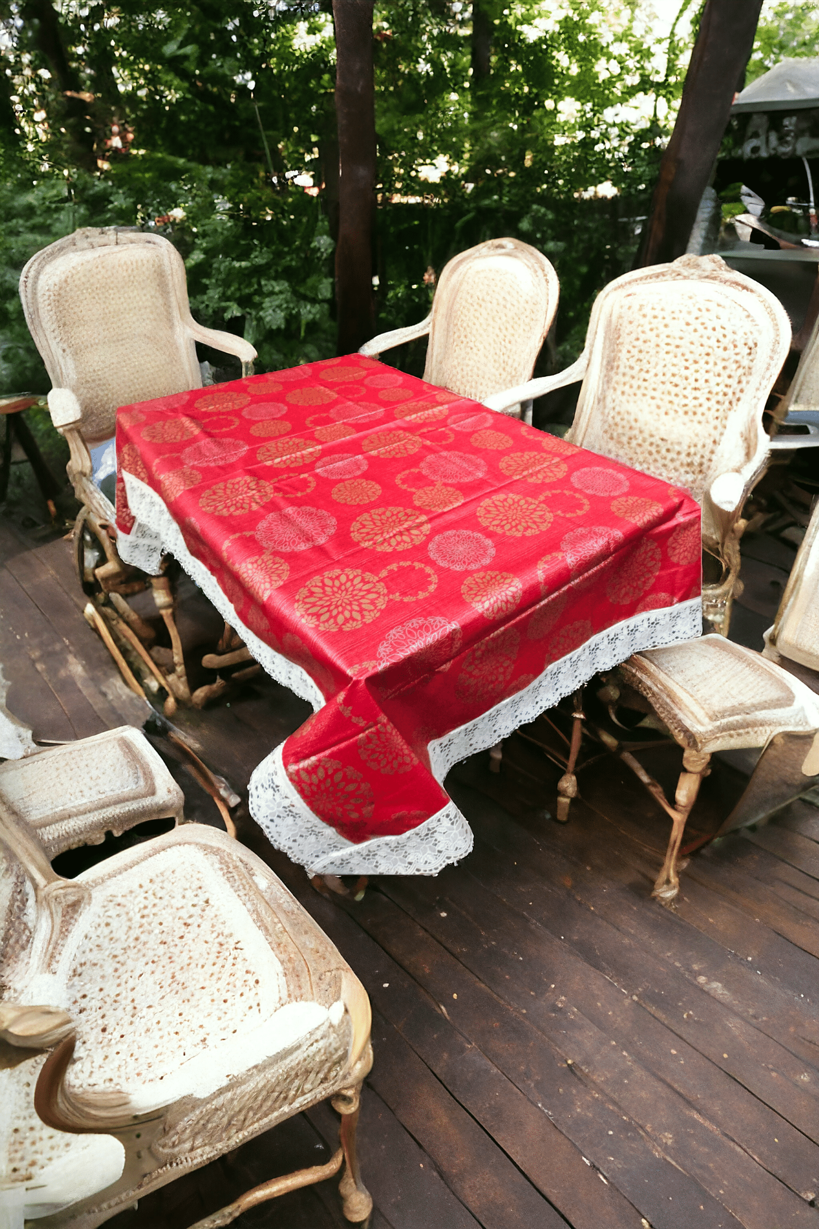 mopak decor Printed Polyester 6 Seater Rectangle Table Cover ( 229 x 152 ) cm Pack of 1 Red mopak decor Printed Polyester 6 Seater Rectangle Table Cover ( 229 x 152 ) cm Pack of 1 Red