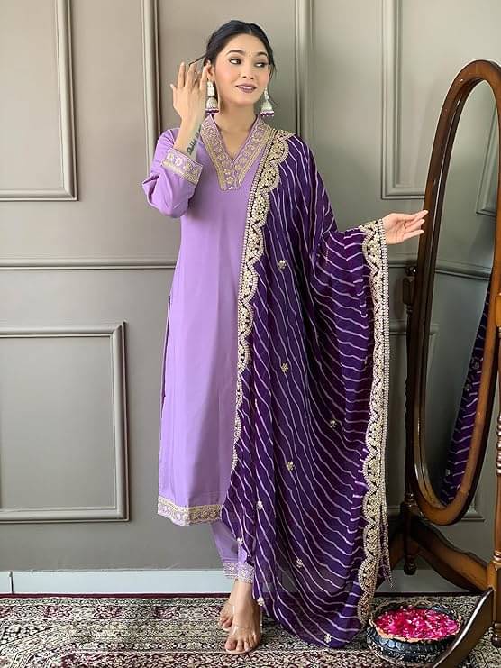 piludi Chanderi Embroidered Kurti With Pants Women's Stitched Salwar Suit - Purple ( Pack of 1 ) piludi Chanderi Embroidered Kurti With Pants Women's Stitched Salwar Suit - Purple ( Pack of 1 )
