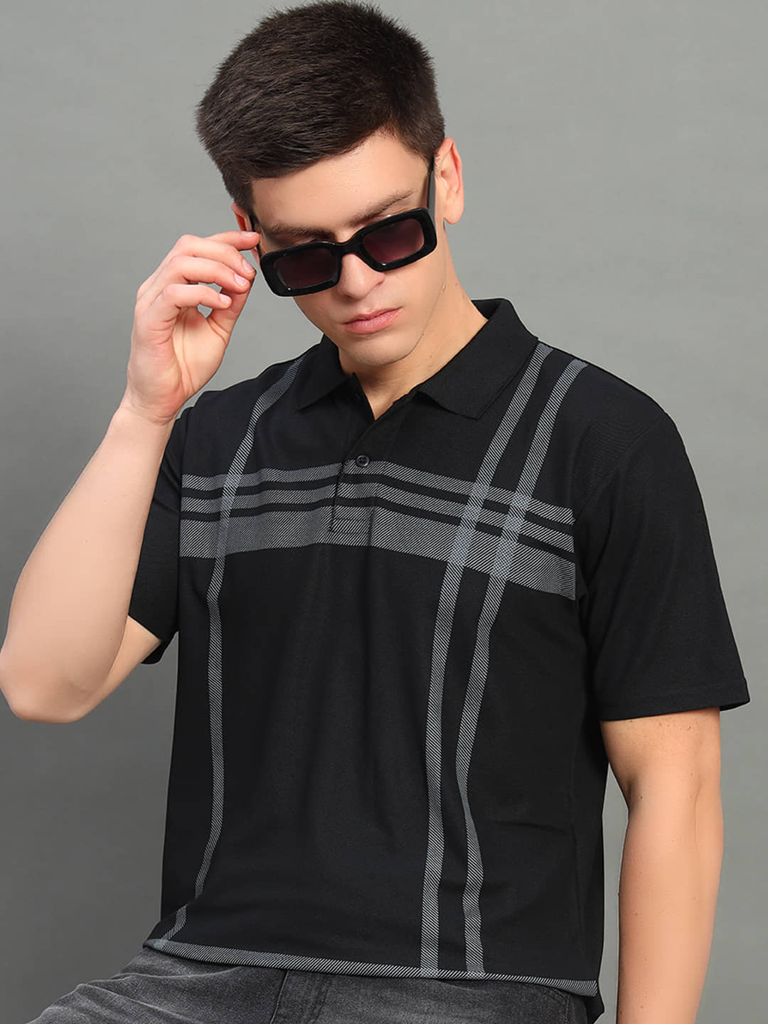 renuovo Pack of 1 Cotton Blend Regular Fit Striped Half Sleeves Men's Polo T Shirt ( Green )