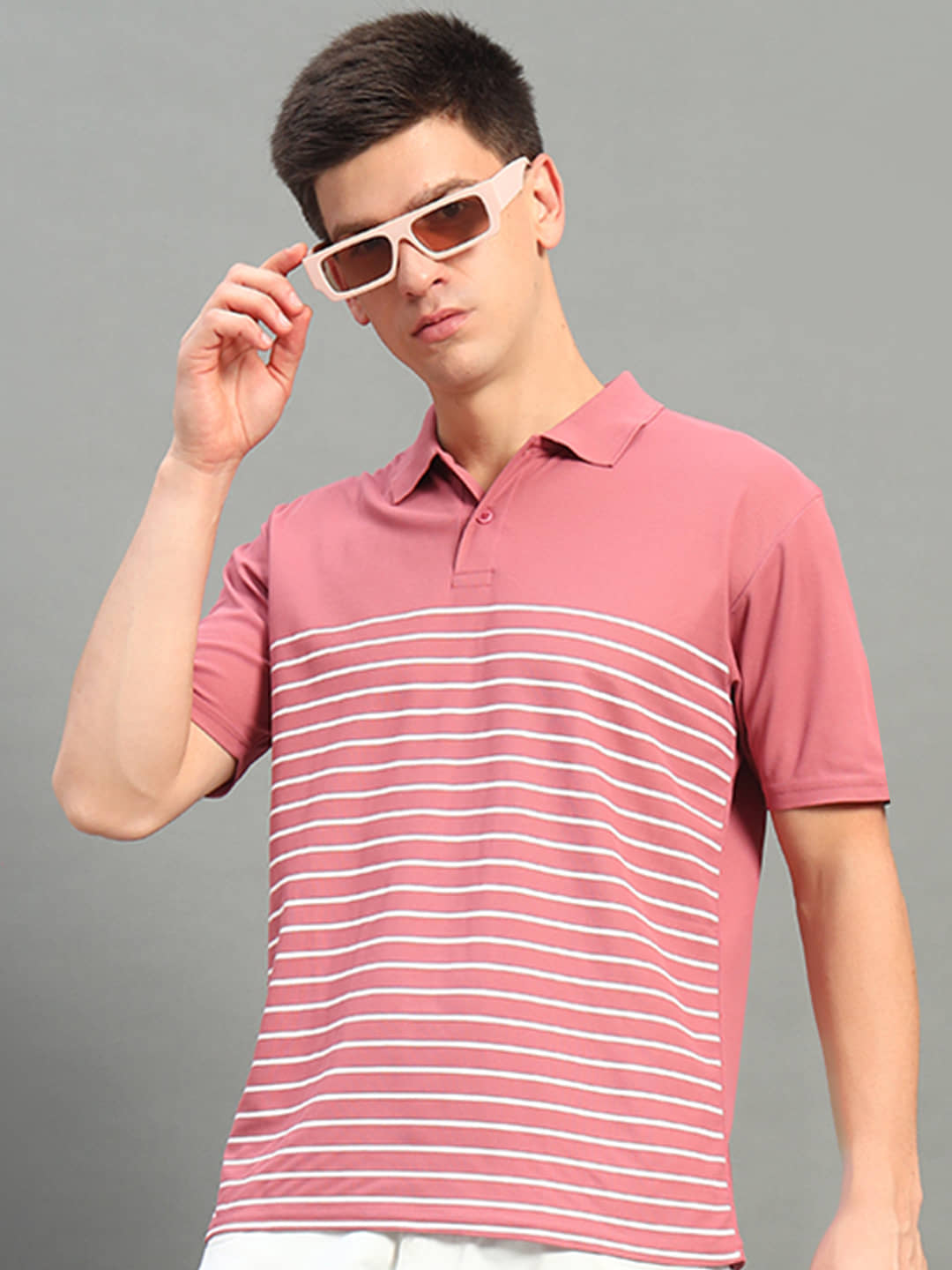 renuovo Pack of 1 Cotton Blend Regular Fit Striped Half Sleeves Men's Polo T Shirt ( Sea Green )
