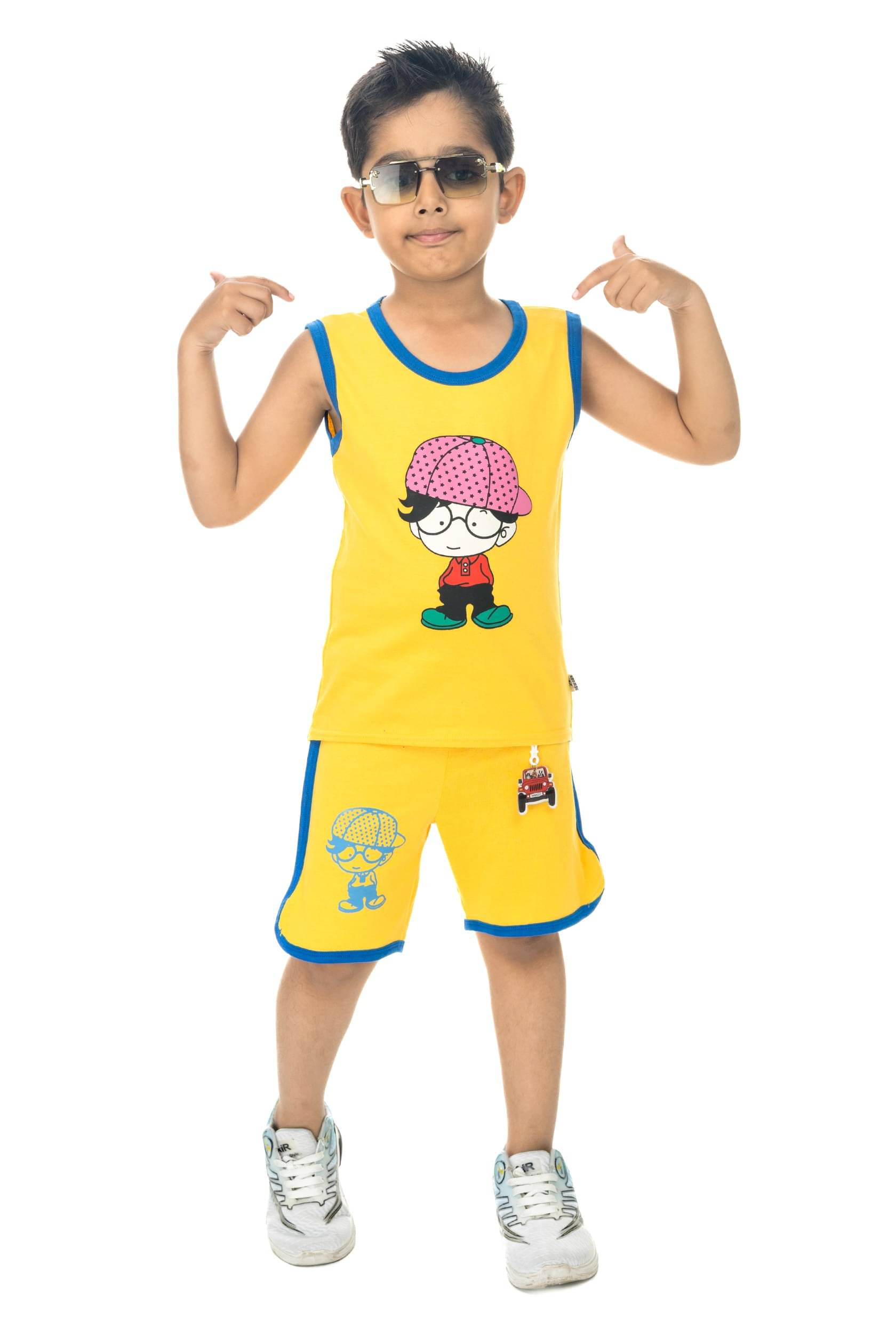     			s muktar garments Pack of 1 Unisex Cotton Blend T-Shirt & Shorts Set ( Yellow )