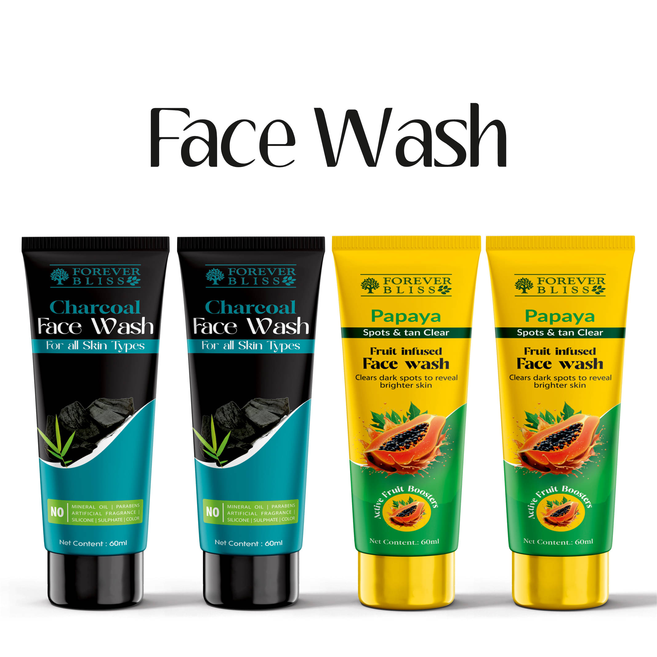     			2 Charcoal And 2  Papaya Face Wash  (Pack Of 4)