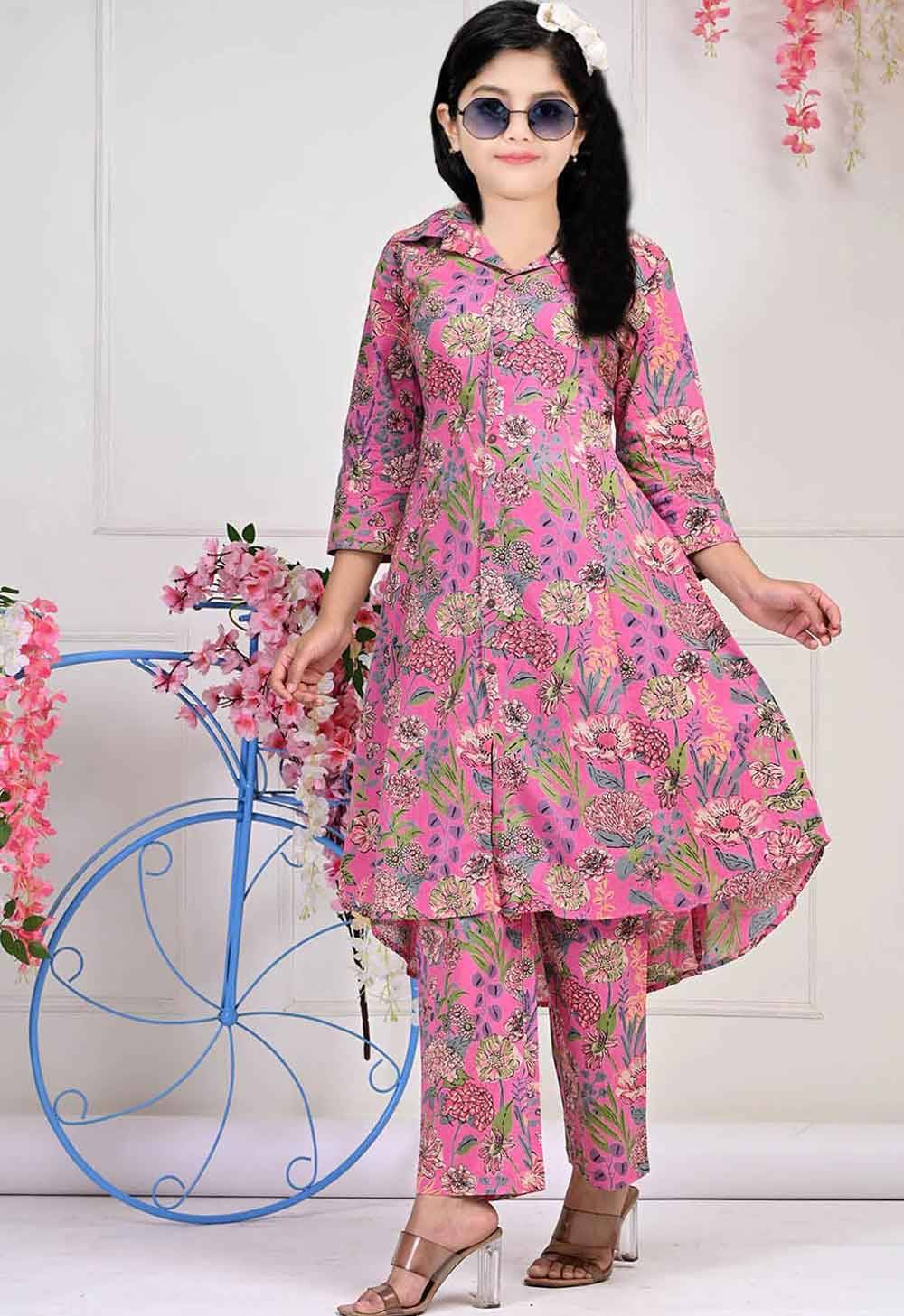     			A TO Z CART Girls Rayon Kurti with Pants ( Pack of 1 , Pink )